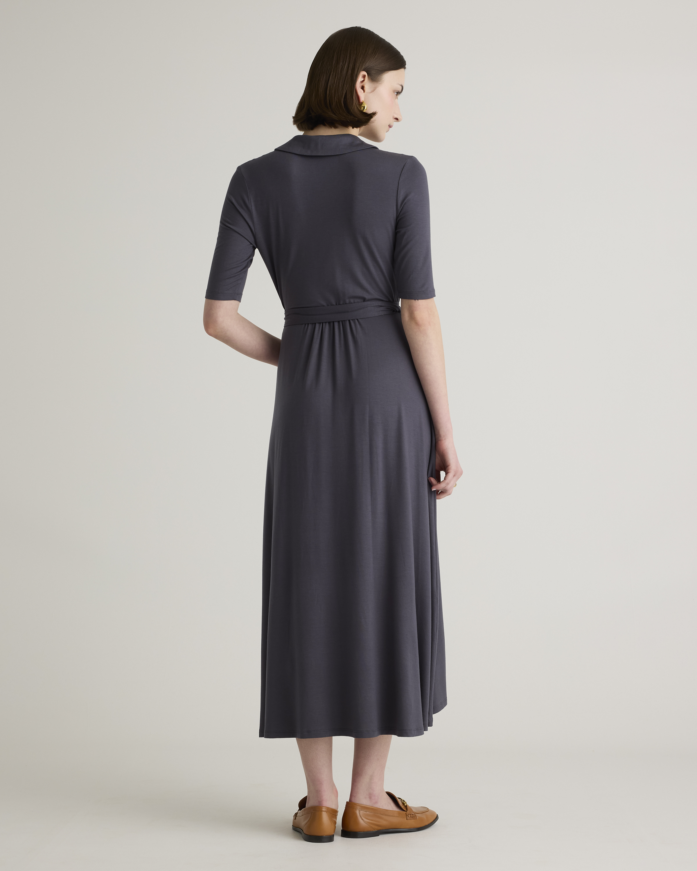 Quince Women's Tencel Jersey Midi Wrap Dress, Carbon Grey, Size XS - Eco-Friendly, Comfortable, Modern Length