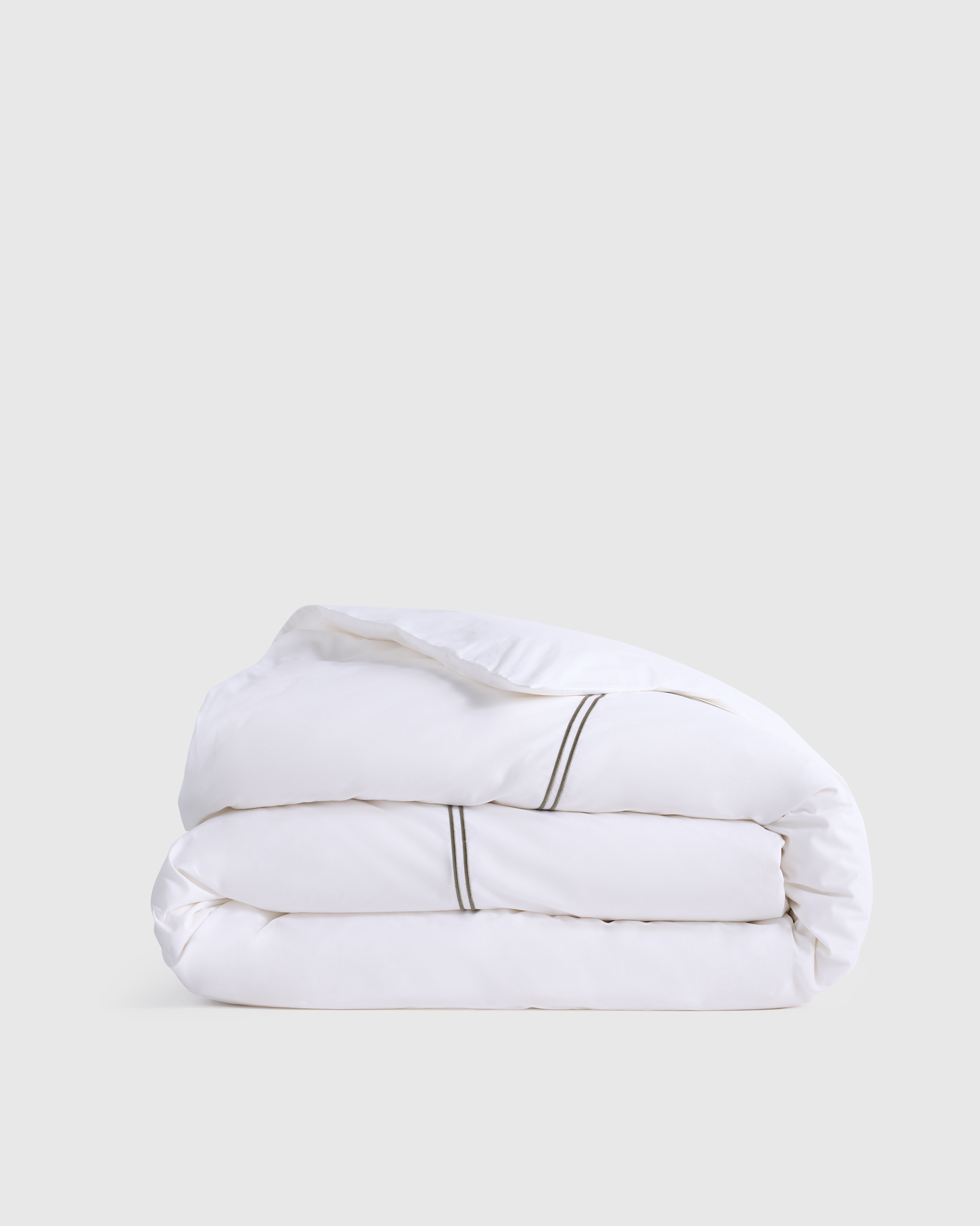 White/Dusty Olive Classic Organic Percale Embellished Duvet Cover