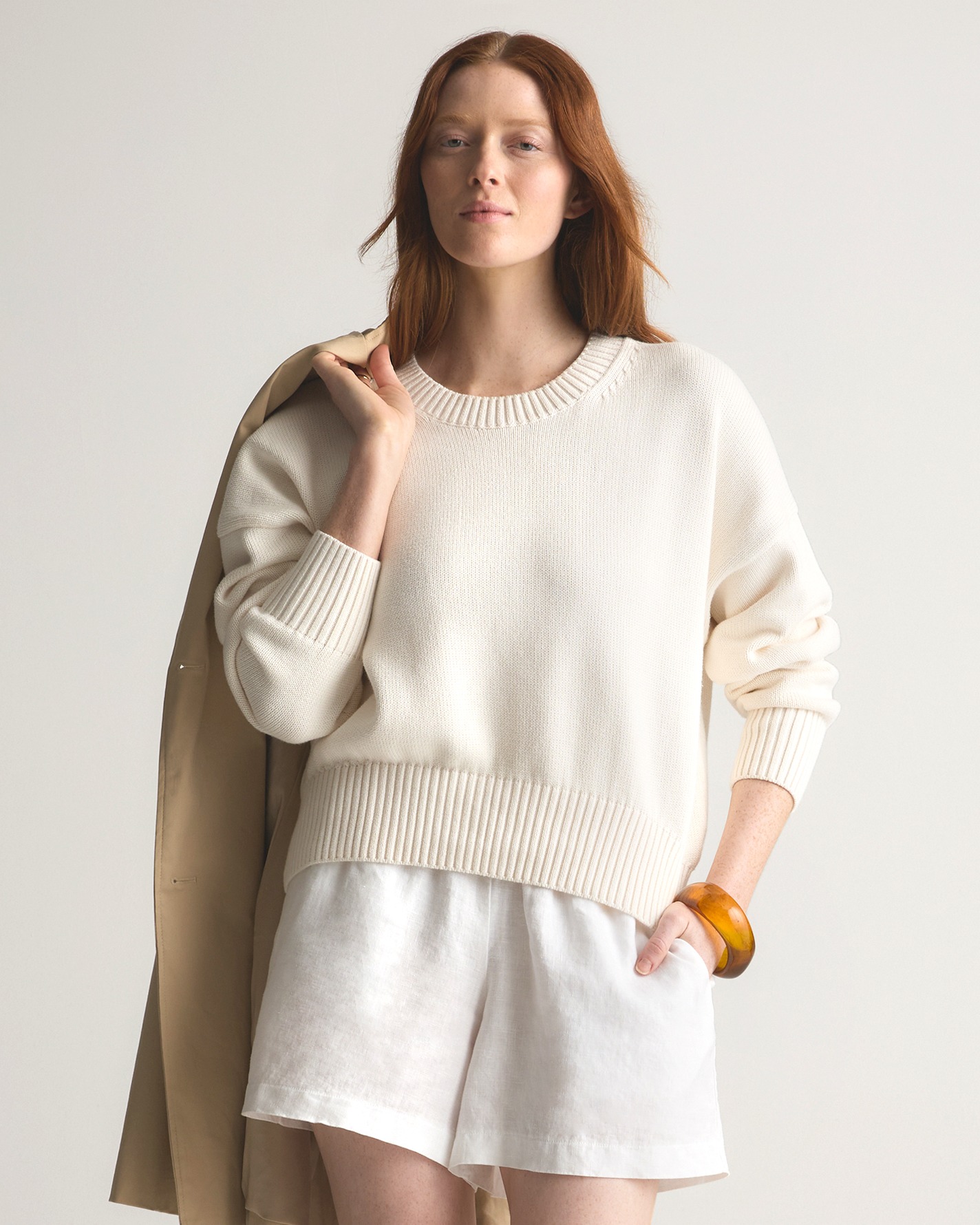 Ivory 100% Organic Cotton Boyfriend Crew Sweater