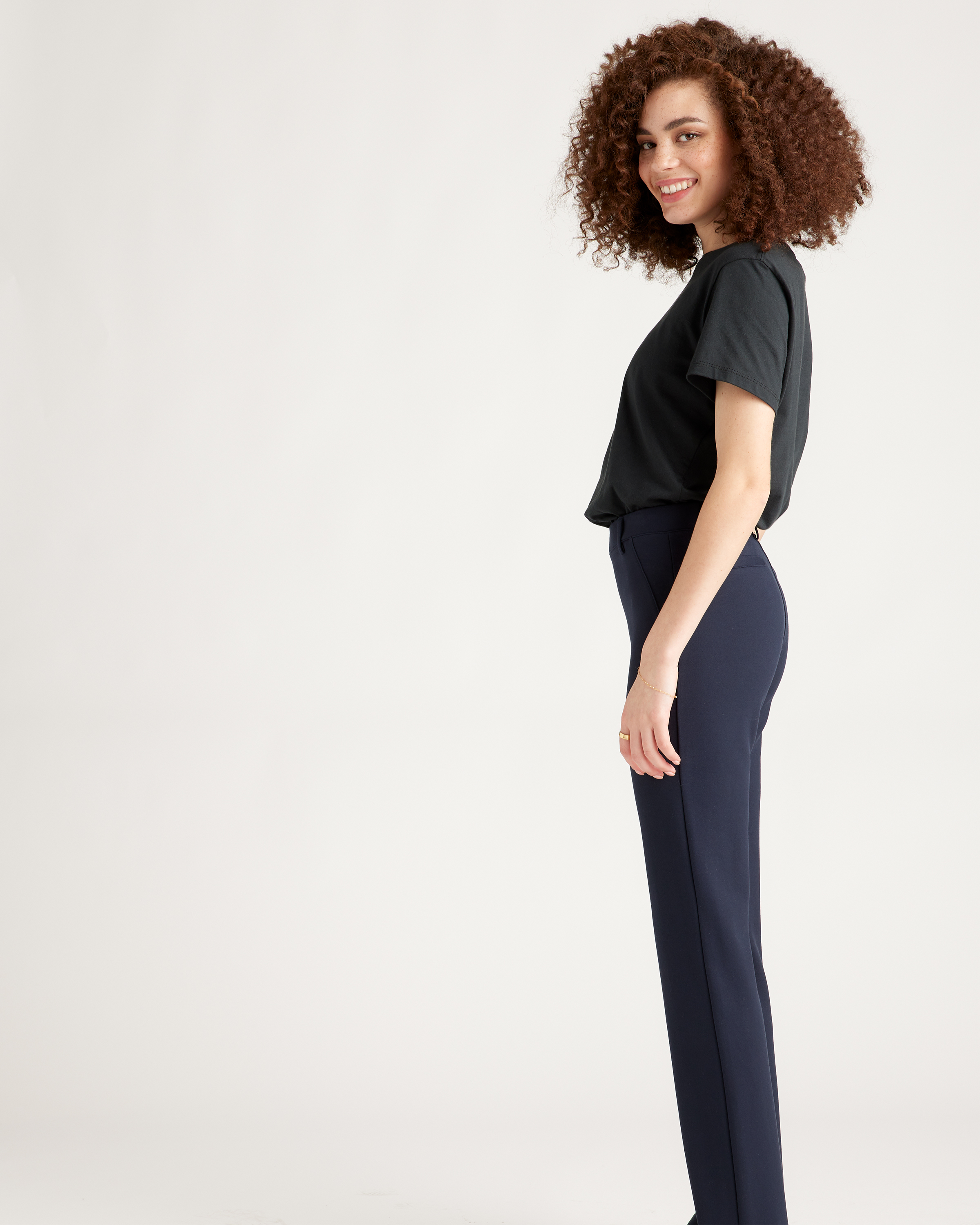Ultra-Stretch Ponte Straight Leg Pants in Navy
