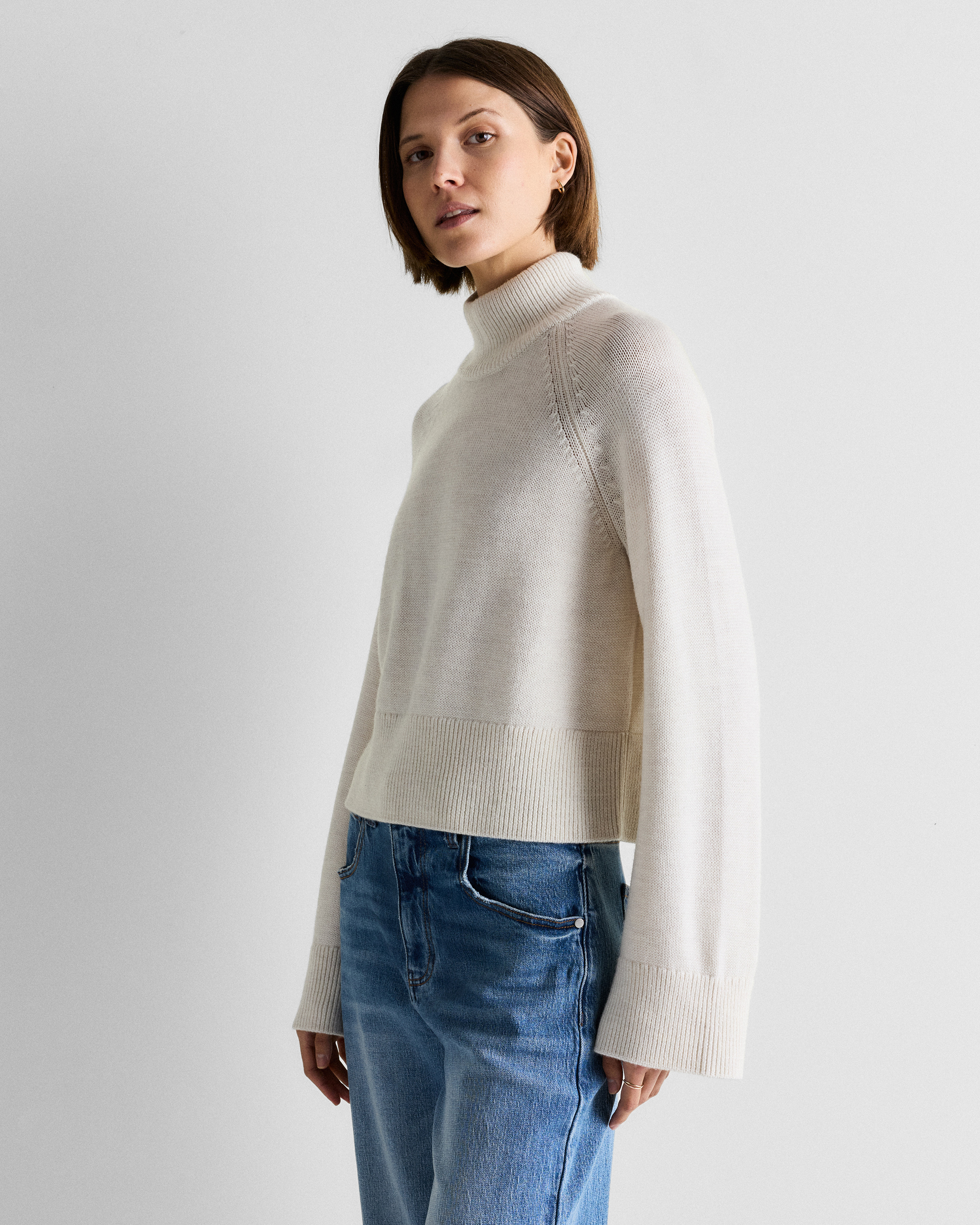 Australian Merino Wool Cropped Mock Neck Sweater