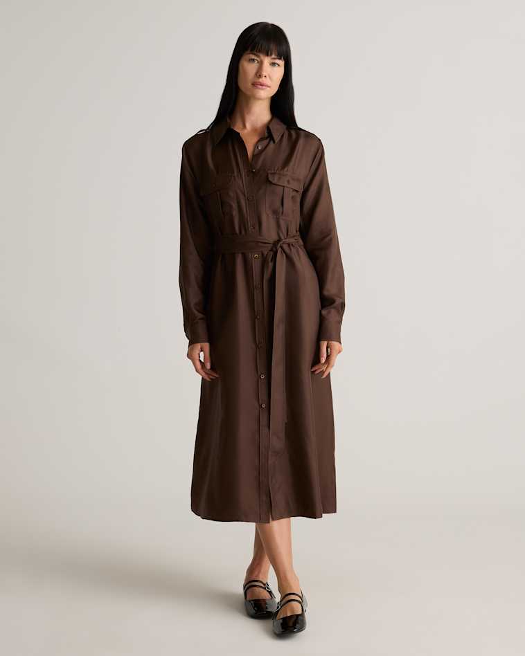 quince silk shirt dress Washable Stretch Silk Shirt Dress in Black