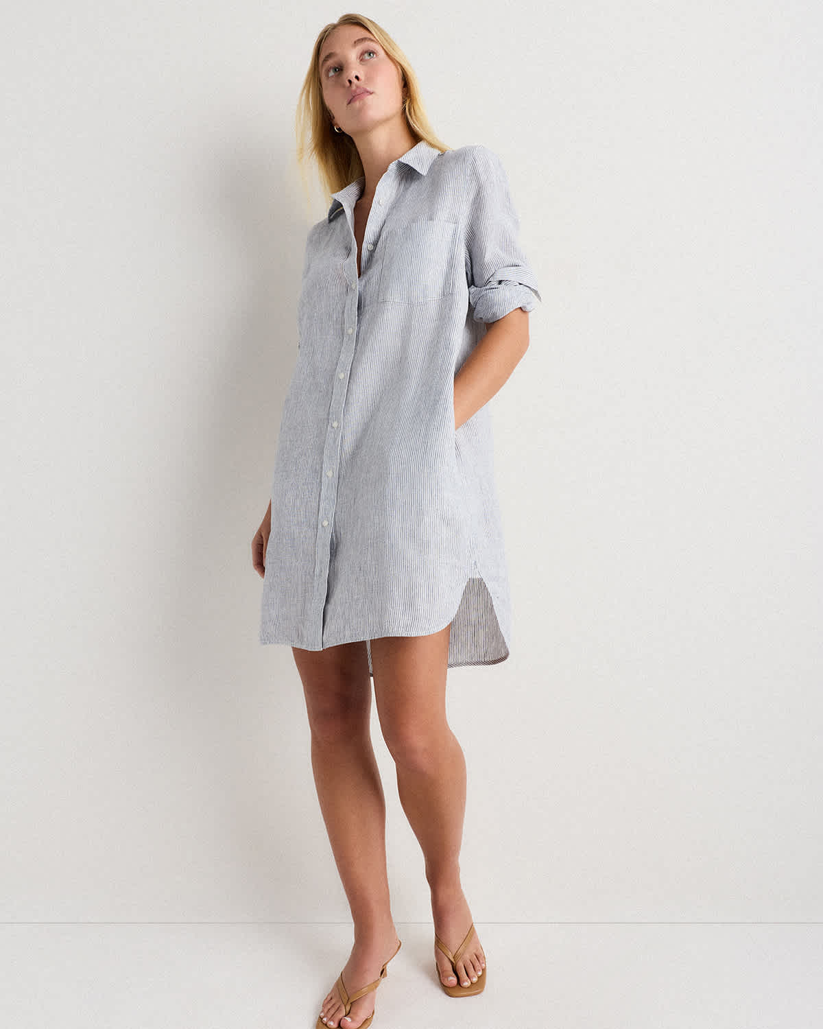 linen shirt dress knee length Linen Shirtdress With Short Sleeves, A-line Linen Summer Dress With Classic Collar, Linen Midi Shirt Dress With Belt, Casual Linen Dress EVA