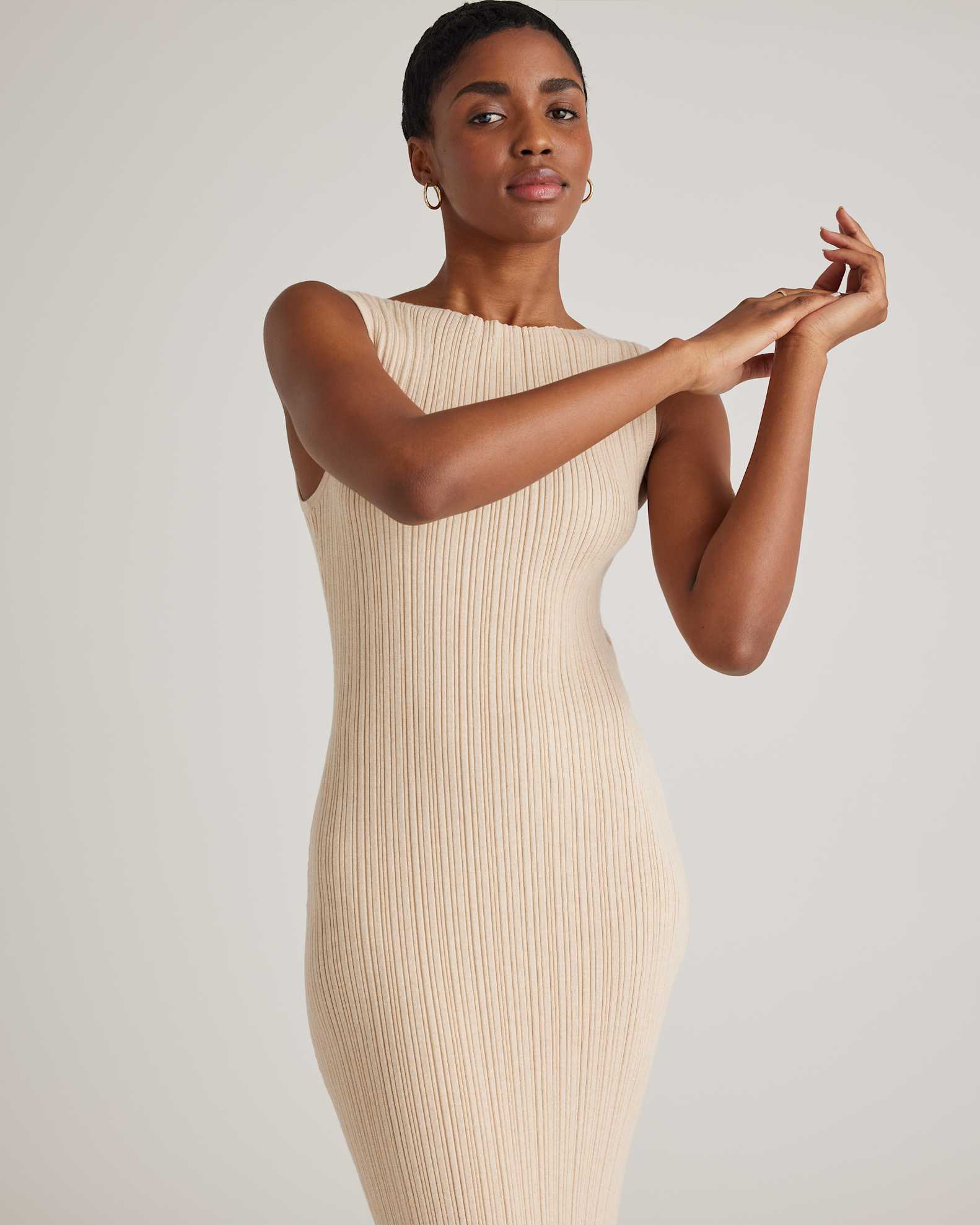 Cotton Cashmere Ribbed Sleeveless Midi Dress Cotton Cashmere Ribbed Sleeveless Midi Dress