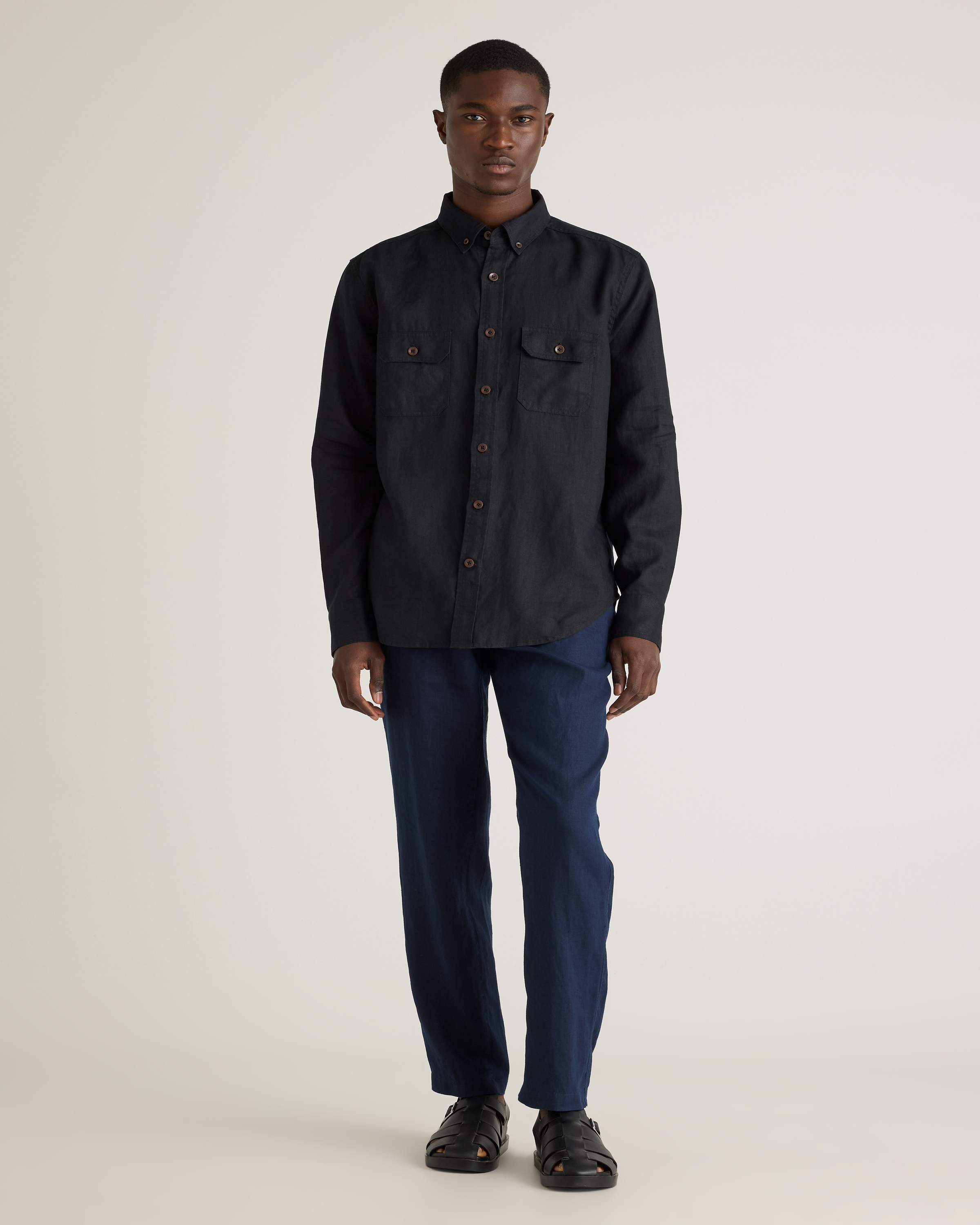 Men's 100% European Linen Utility Shirt in Black, Size Small by Quince