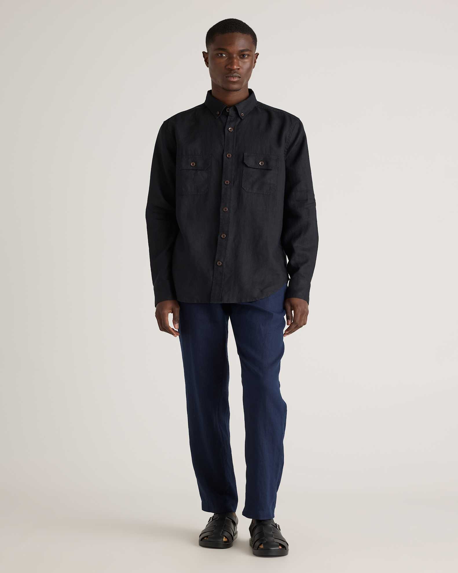 Men's 100% European Linen Utility Shirt in Black, Size Small by Quince Men's 100% European Linen Utility Shirt in Black, Size Small by Quince