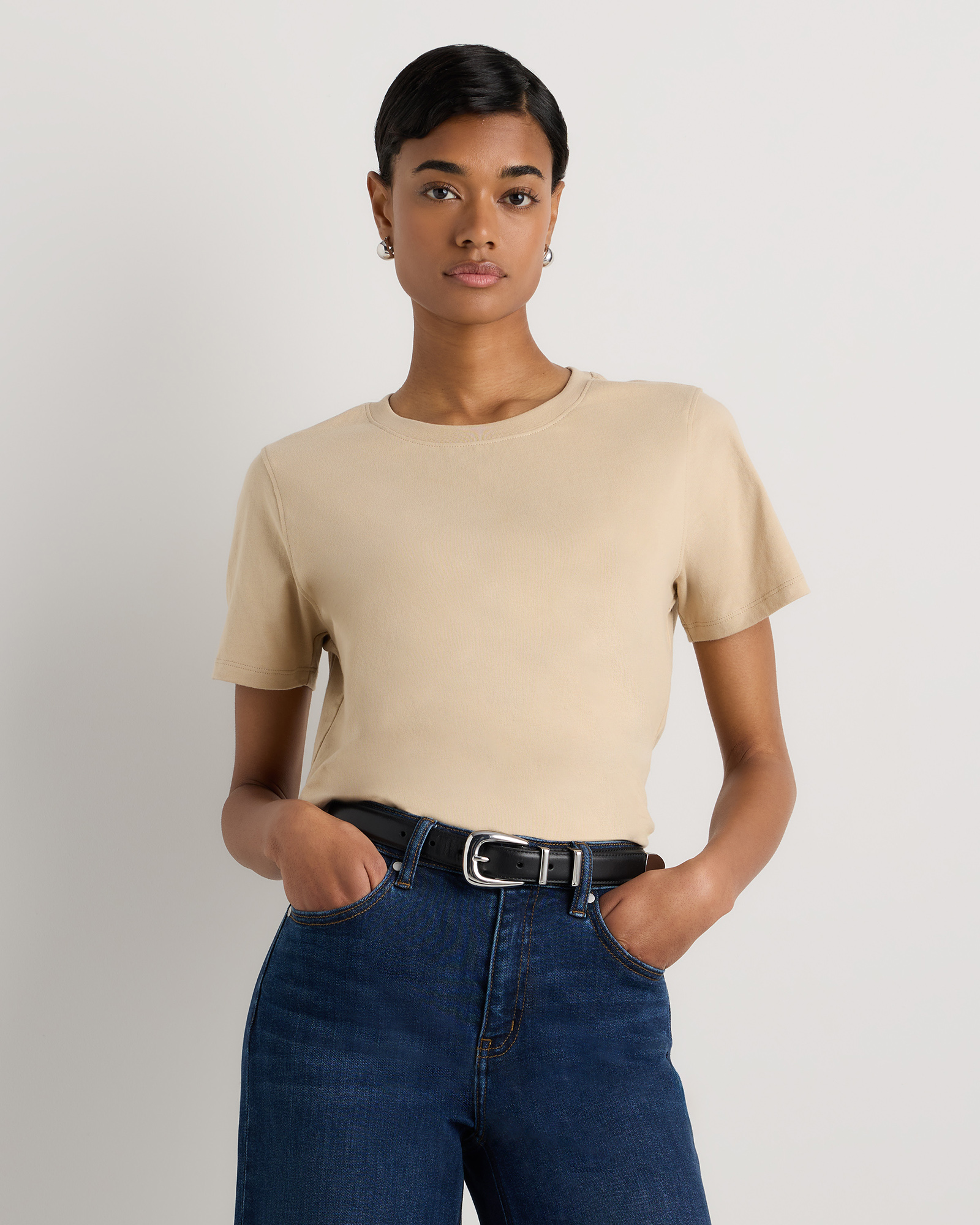 Dusty Beige 100% Organic Cotton Boxy Crewneck Tee