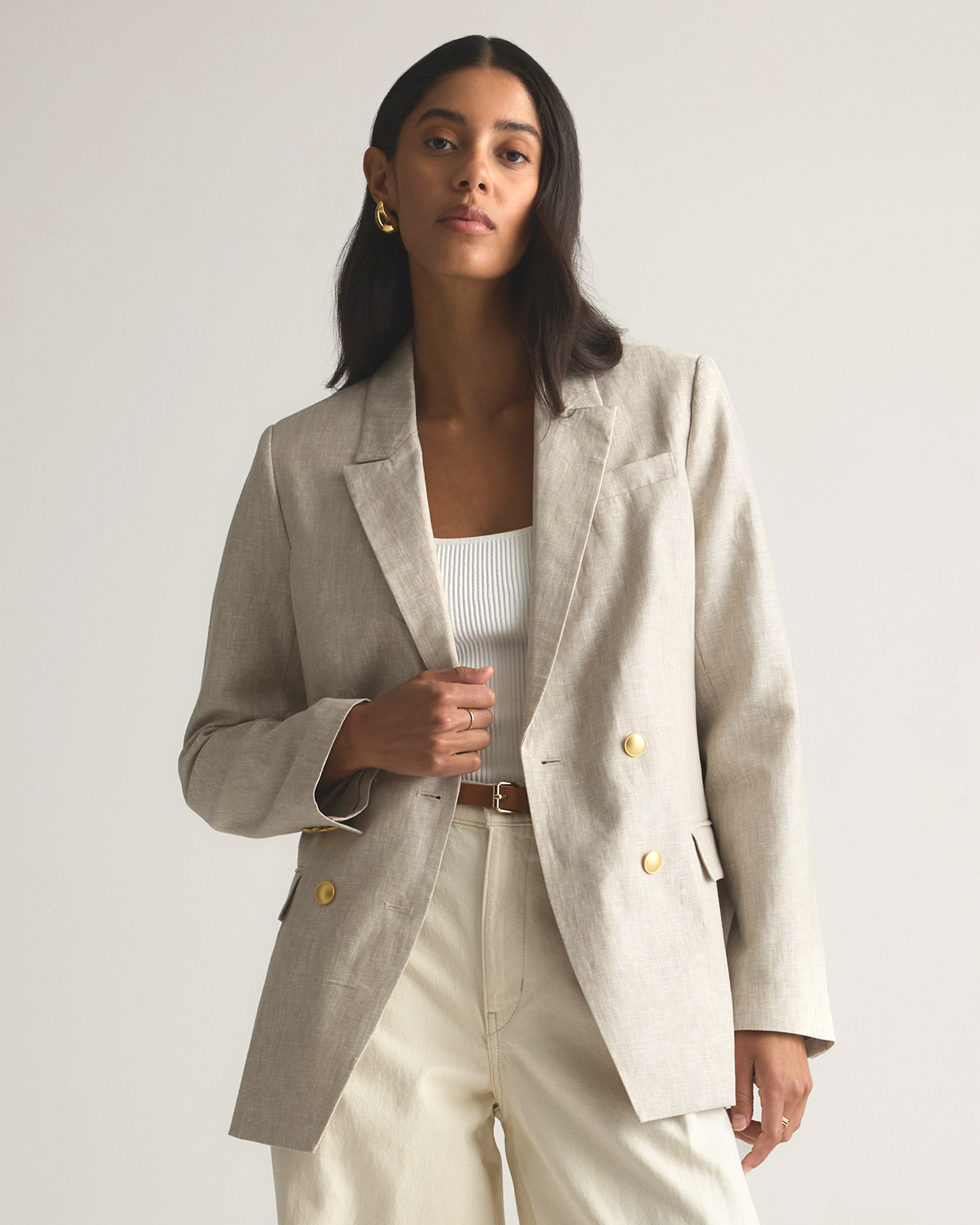 Quince Women's 100% European Linen Relaxed Double-breasted Blazer