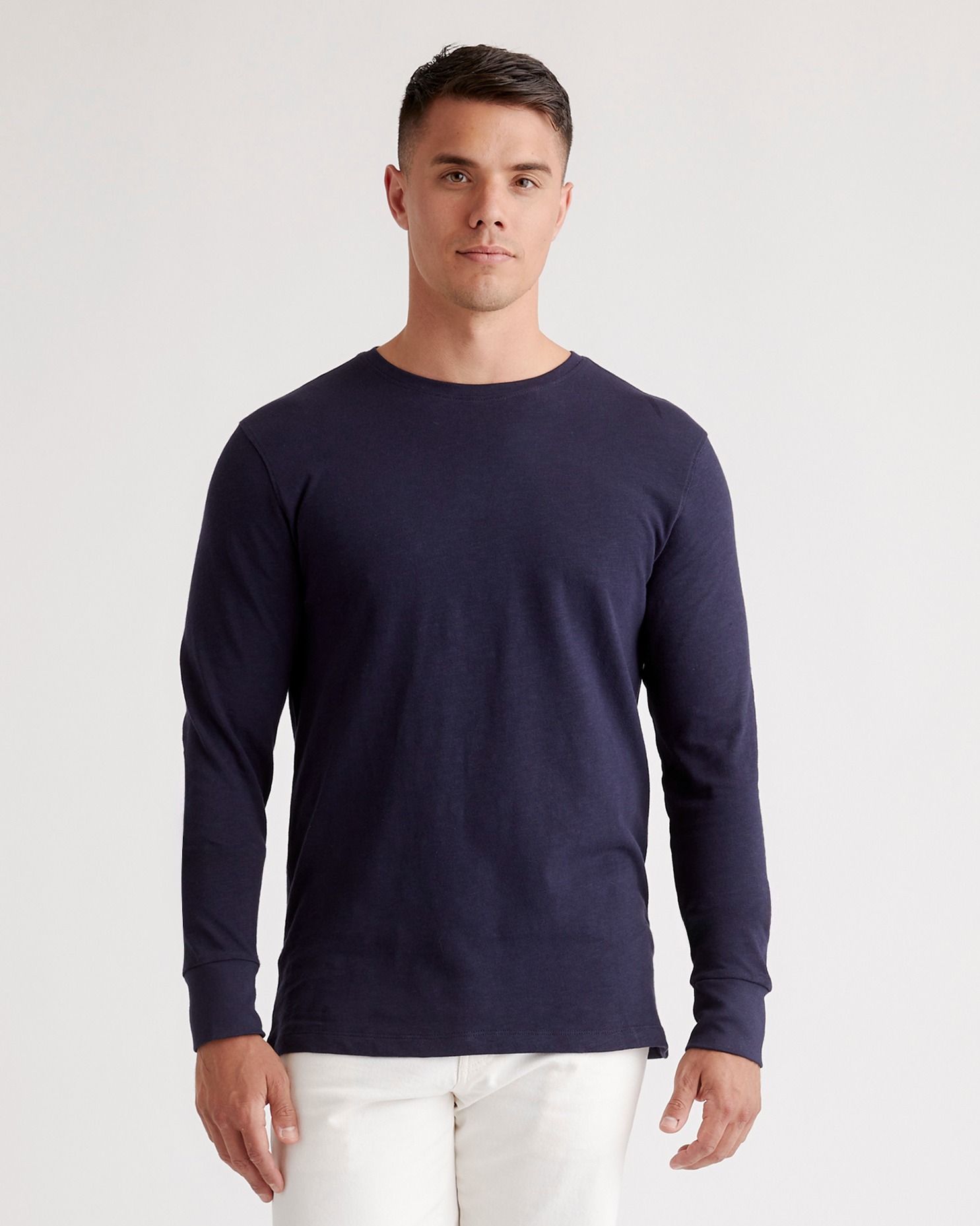 100% Organic Cotton Slub Long Sleeve Tee in Deep Navy