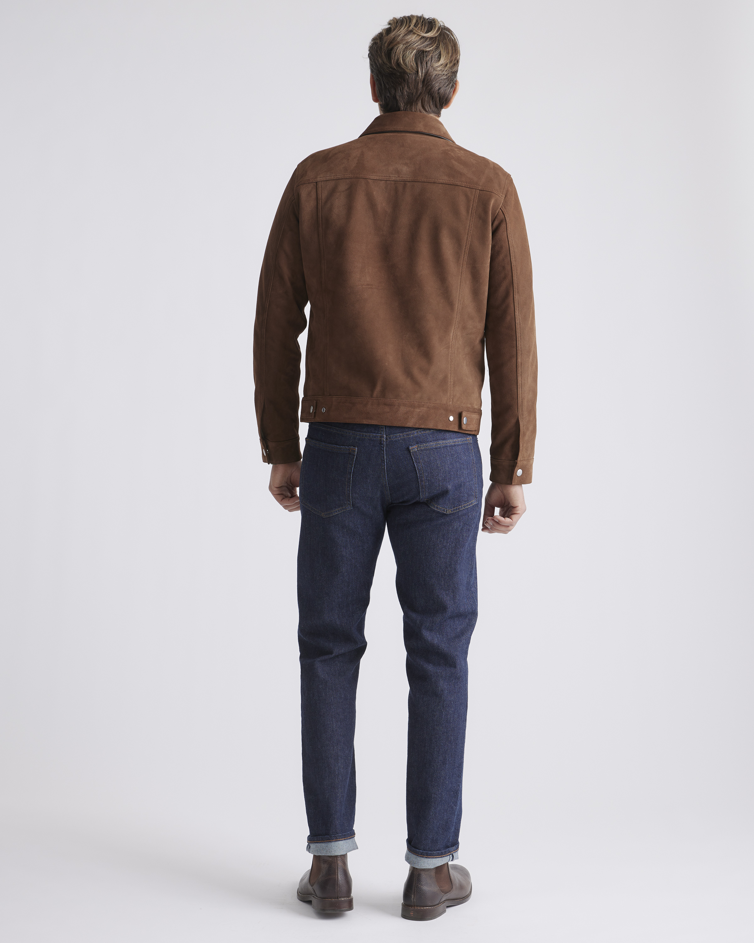 Suede Trucker Jacket | Quince in Dark Chestnut