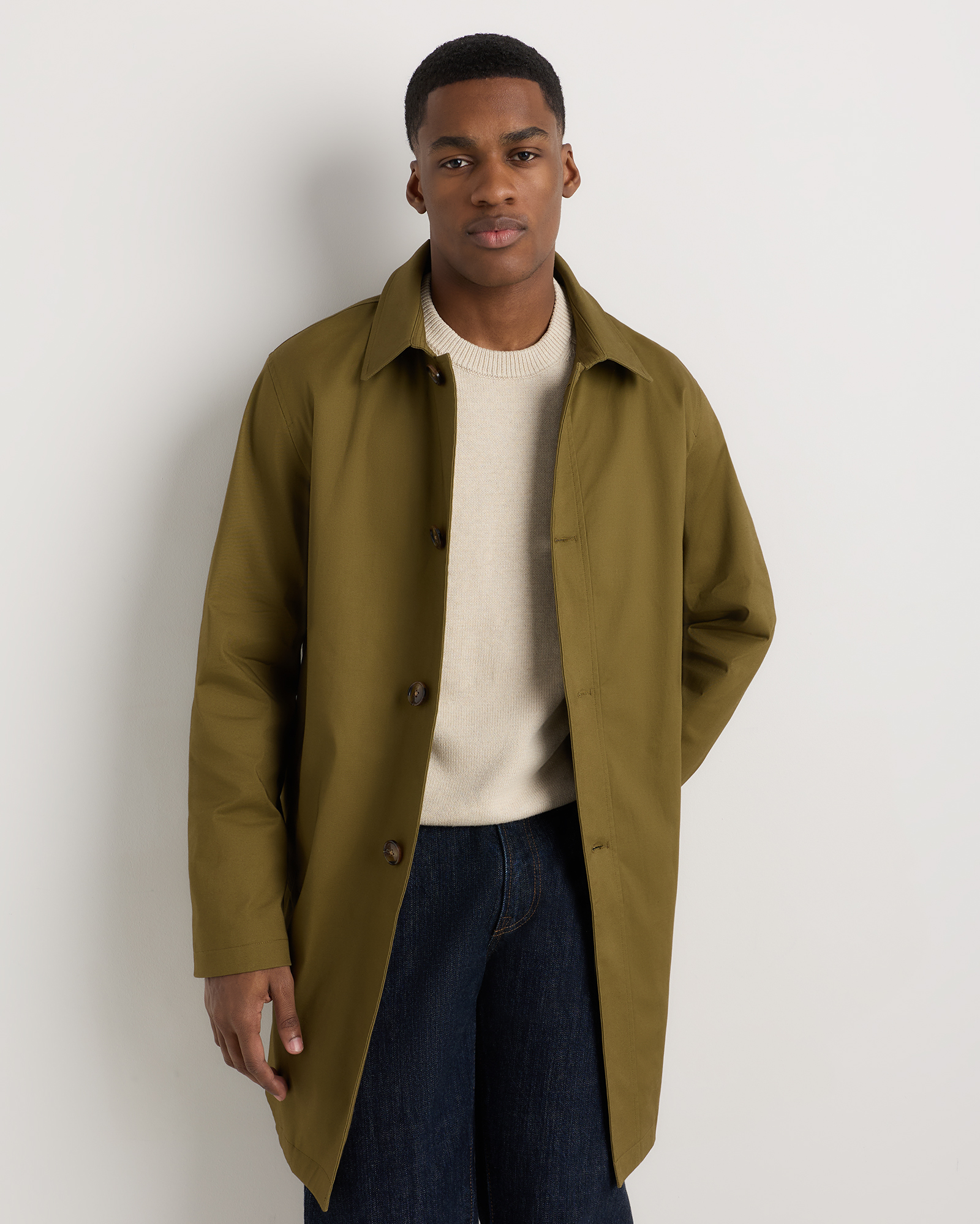 Military Olive Comfort Stretch Trench Coat