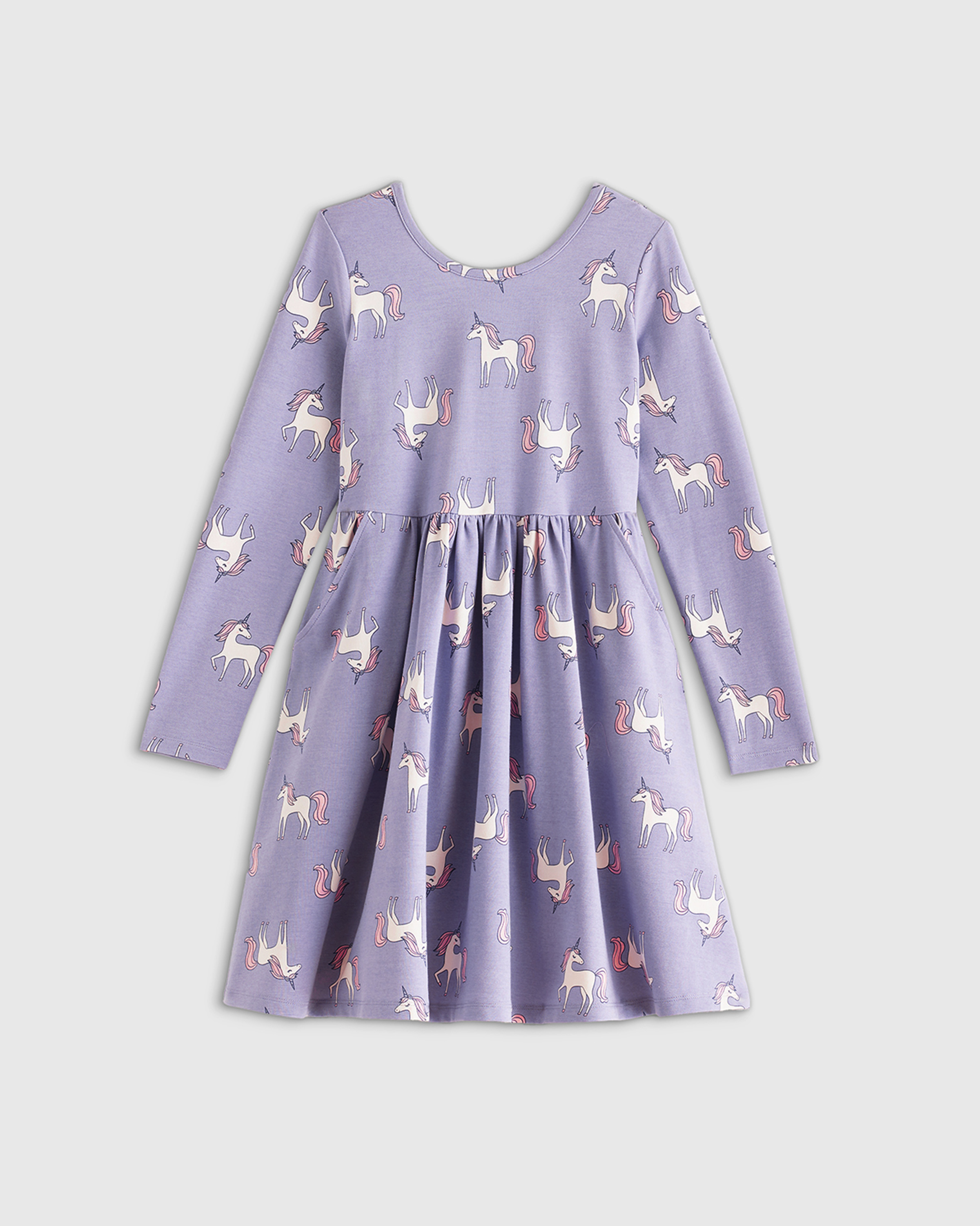 Lilac Unicorn Organic Cotton Long Sleeve Skater Dress 