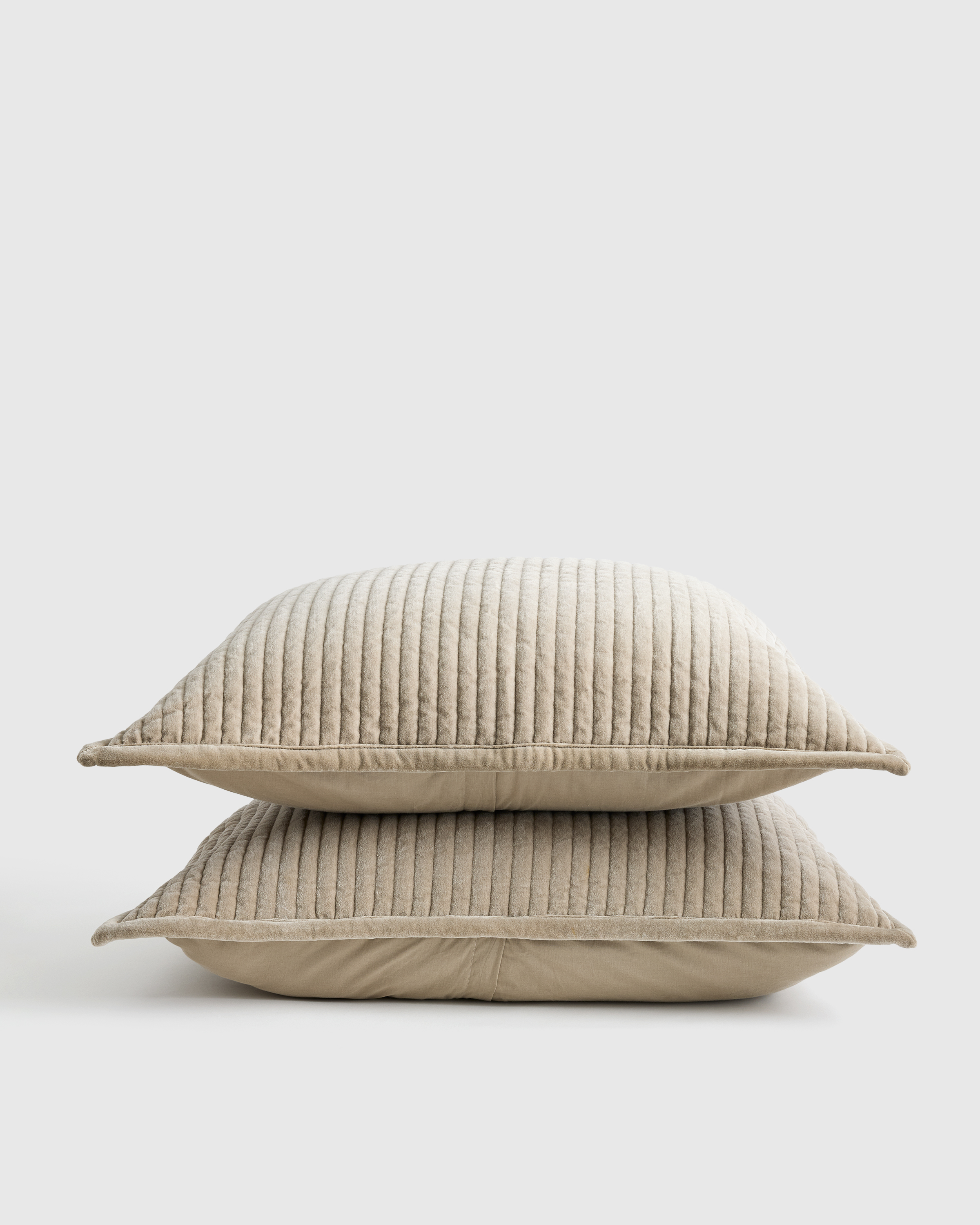 Light Taupe Cotton Velvet Channel Quilted Sham Set