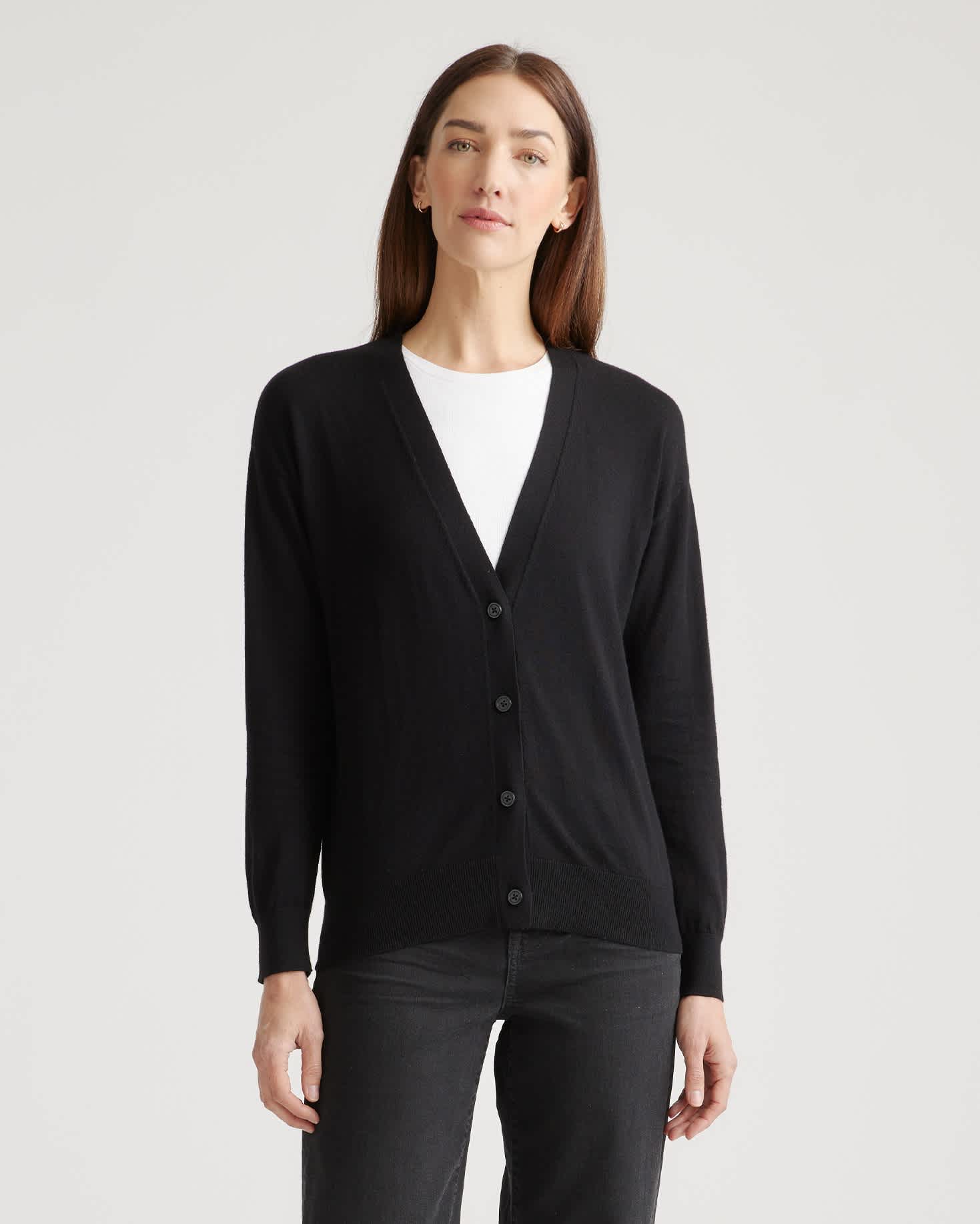 Lightweight Cotton Cashmere Cardigan in Black Lightweight Cotton Cashmere Cardigan in Black