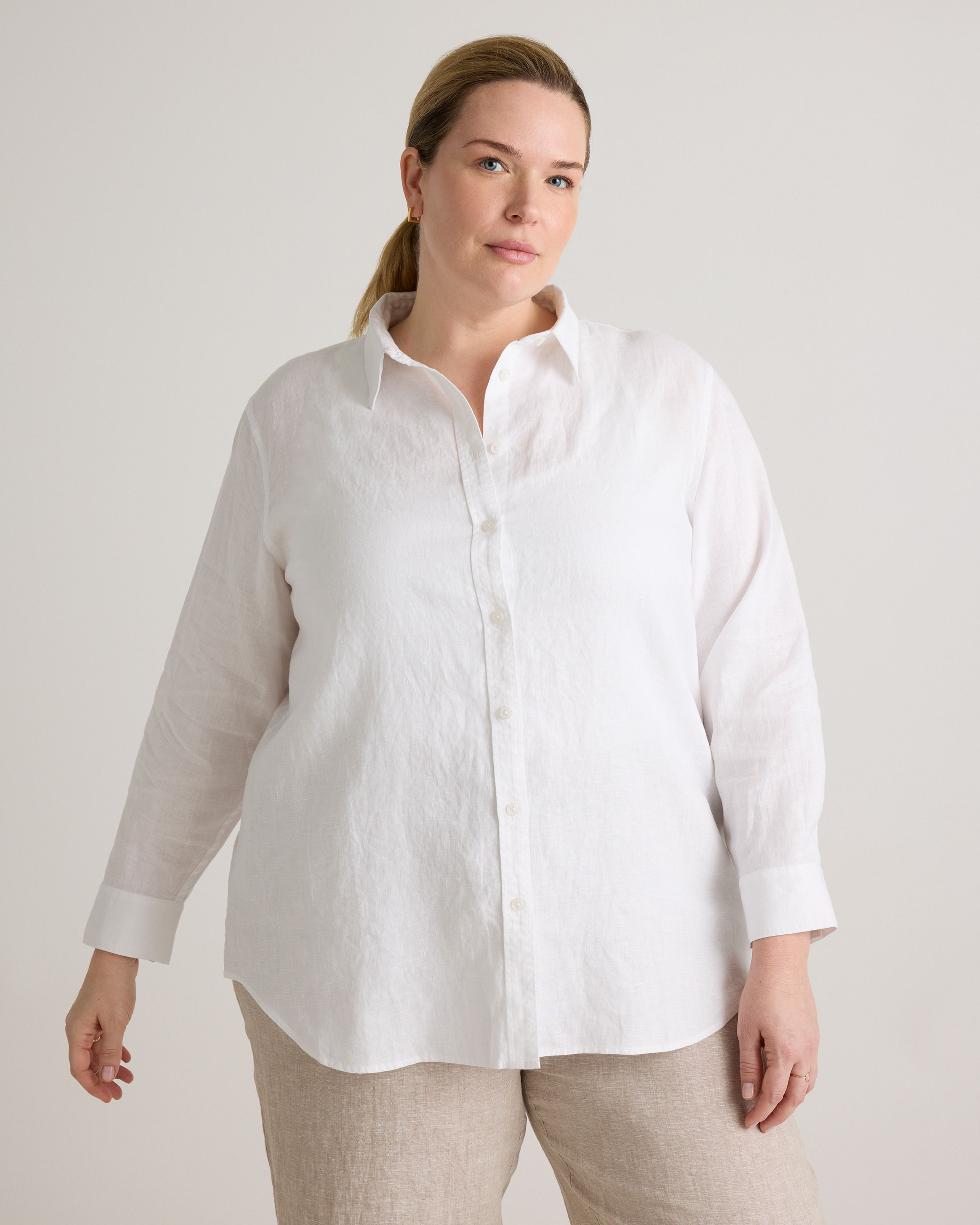 Women's 100% European Linen Long Sleeve Shirt in White, Size 1X by Quince