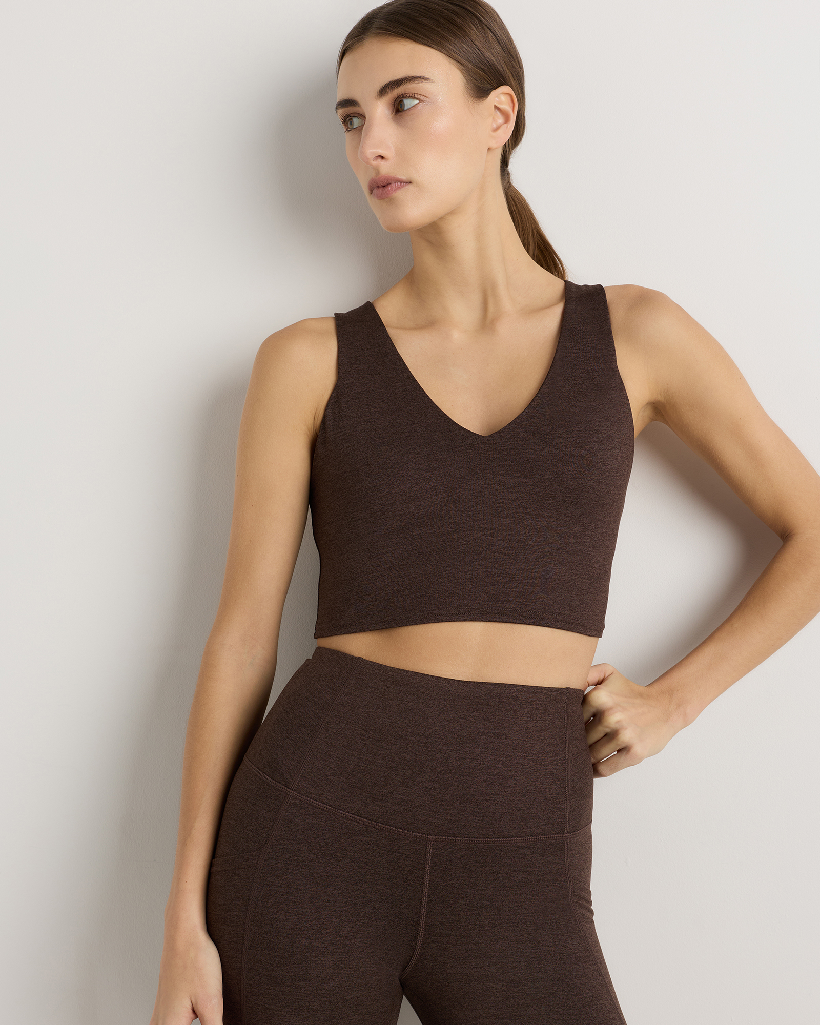 Heather Espresso Ultra-Soft V-Neck Cropped Tank