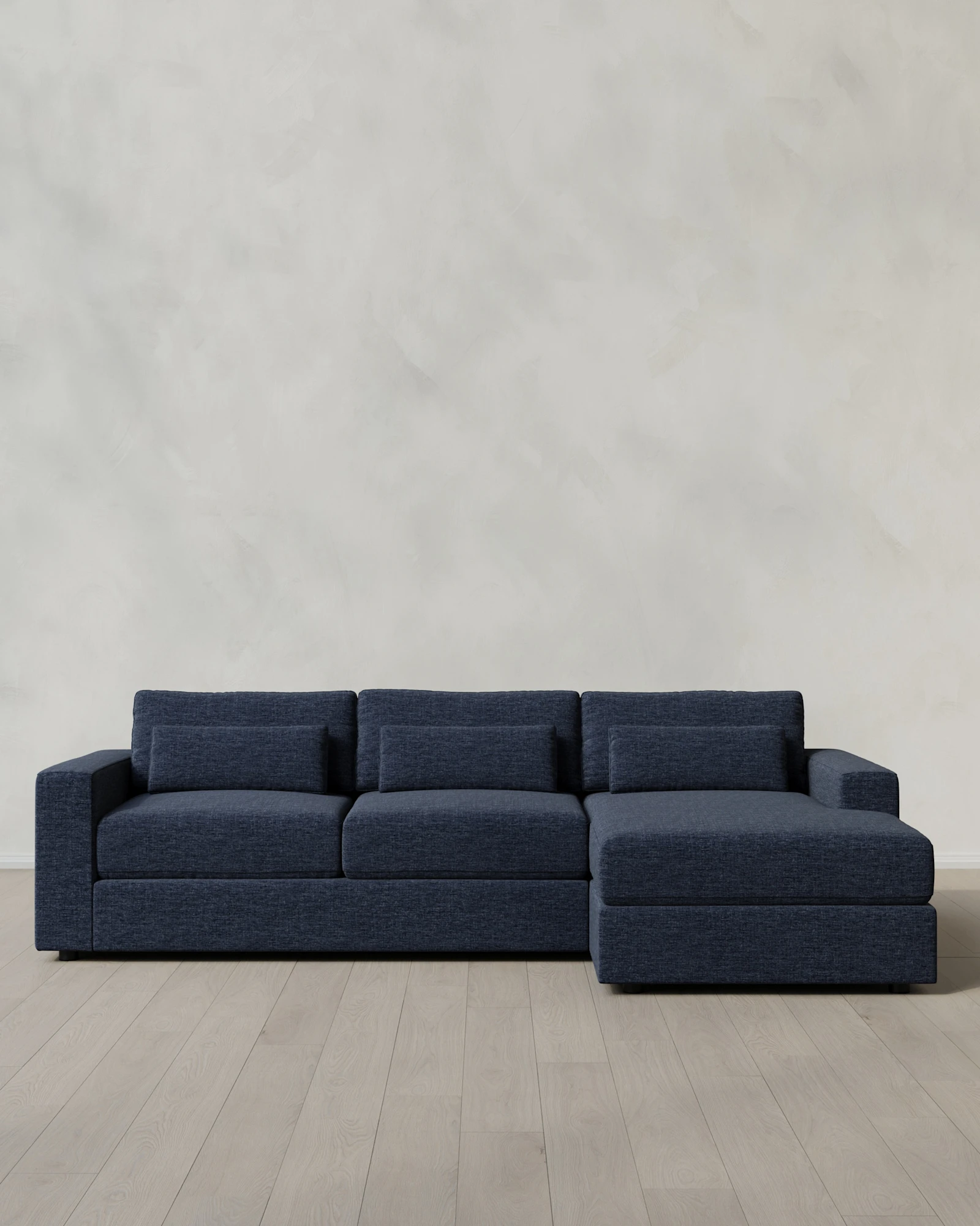 Square Arm Deep Seat Chaise Sectional in Performance Chenille Linen Blend