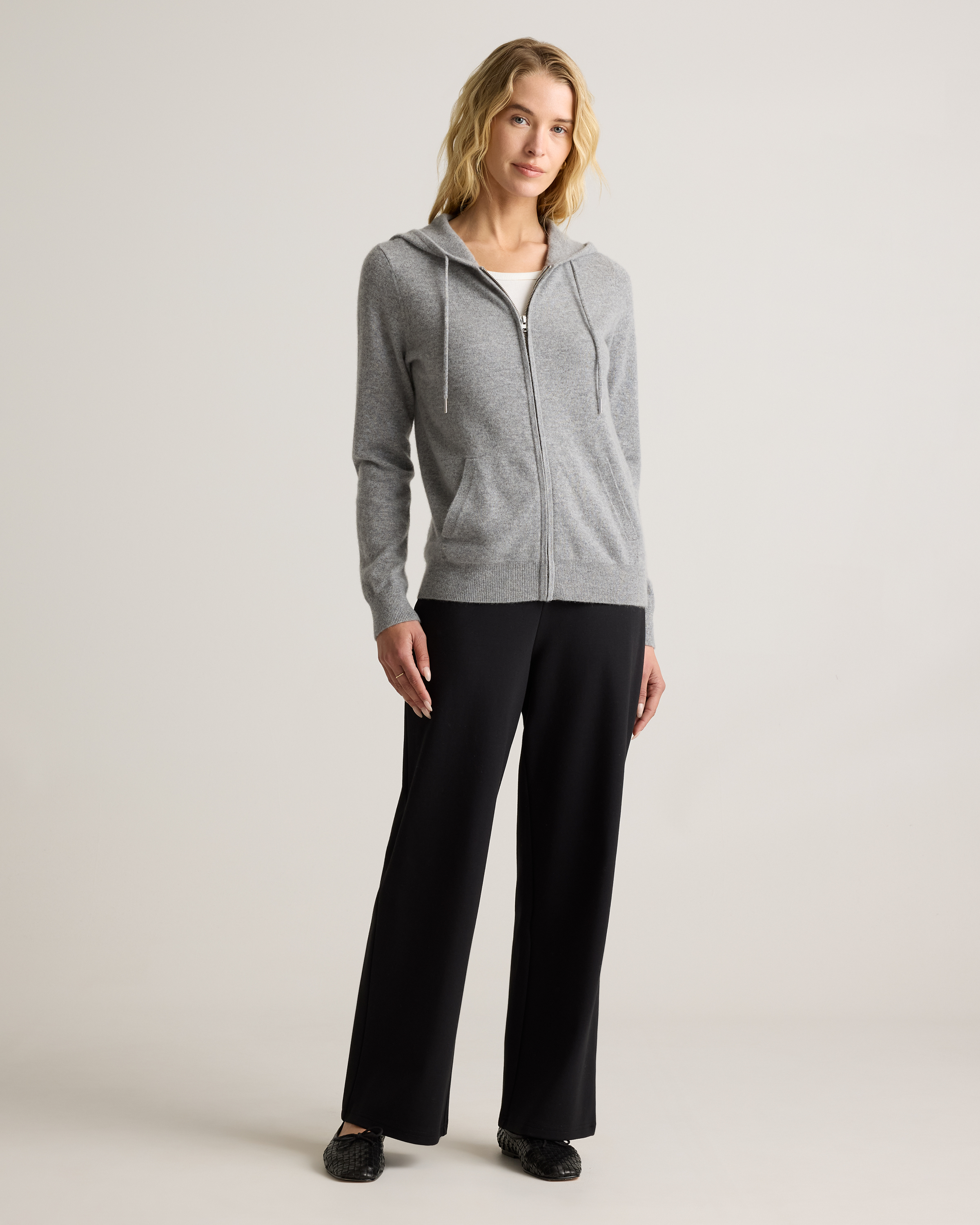 Cashmere Zip Hoodie Quince in Heather Grey
