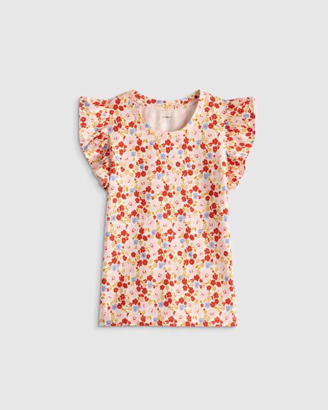 Pink Poppy Floral Ruffle Sleeve Organic Cotton Top