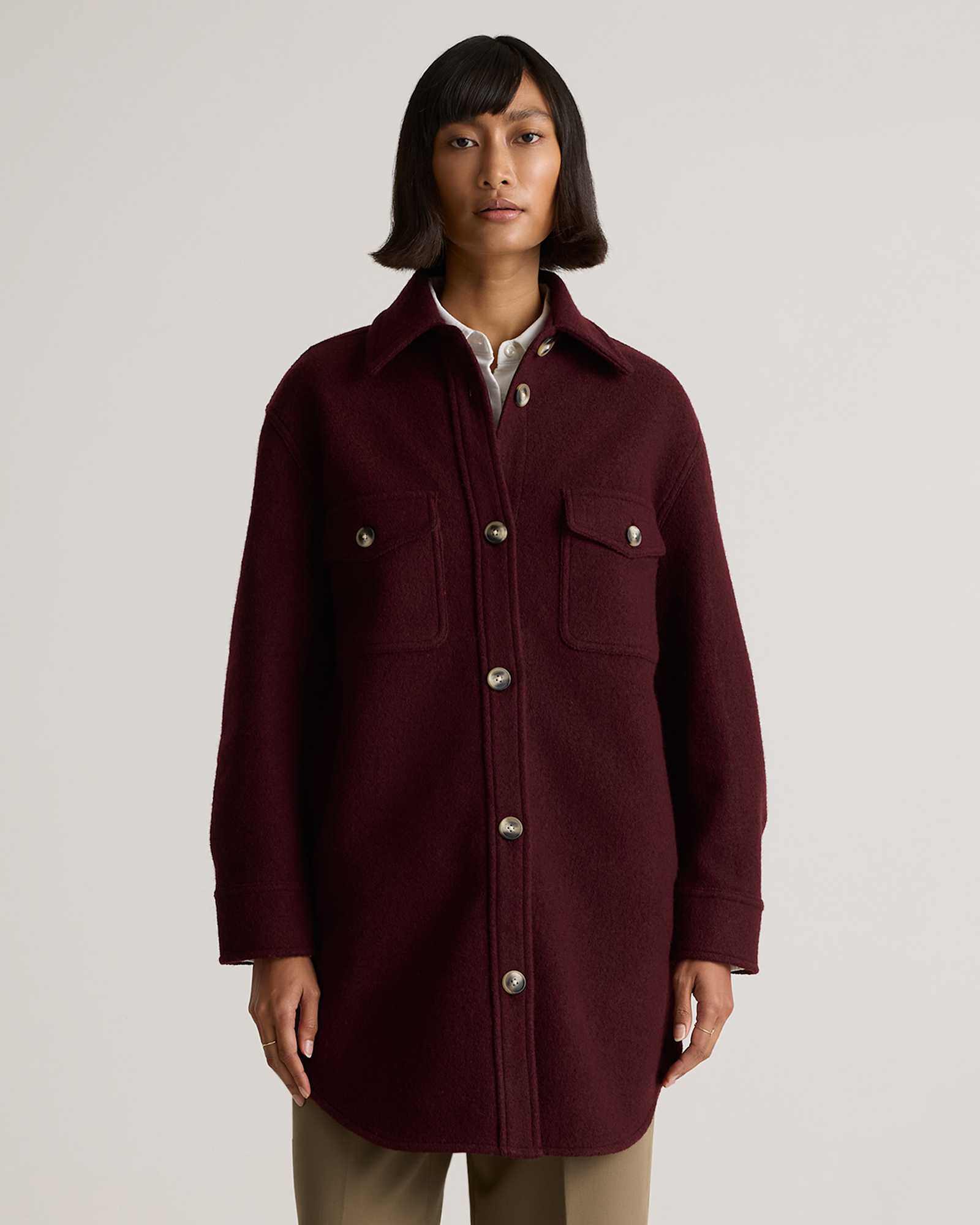 100% Merino Wool Long Shirt Jacket
