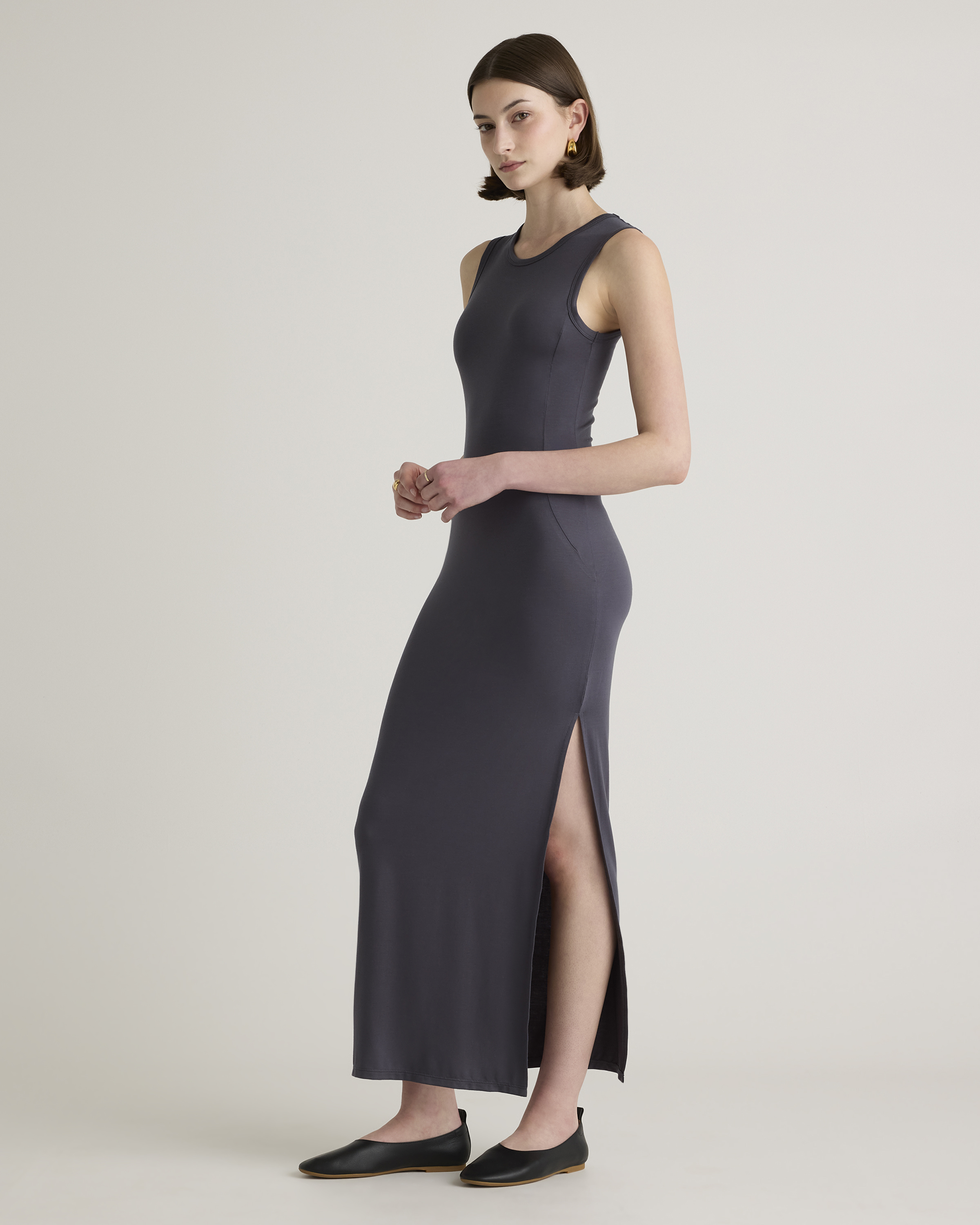 Tencel Jersey Tank Maxi Dress in Carbon Grey