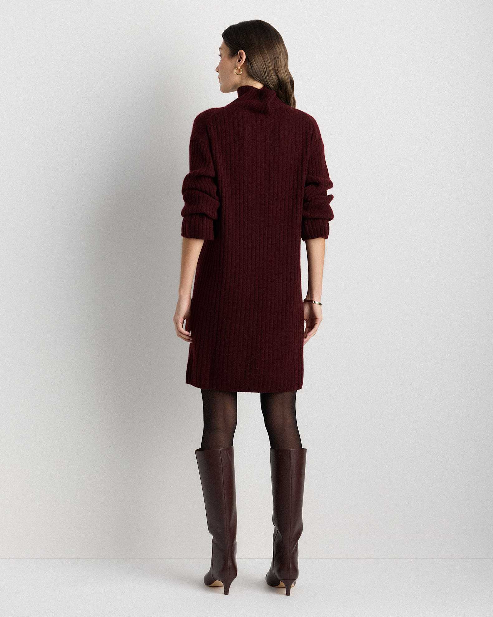 Women's Mongolian Cashmere Ribbed Turtleneck Mini Dress in Rich Burgundy, Size XL by Quince Women's Mongolian Cashmere Ribbed Turtleneck Mini Dress in Rich Burgundy, Size XL by Quince