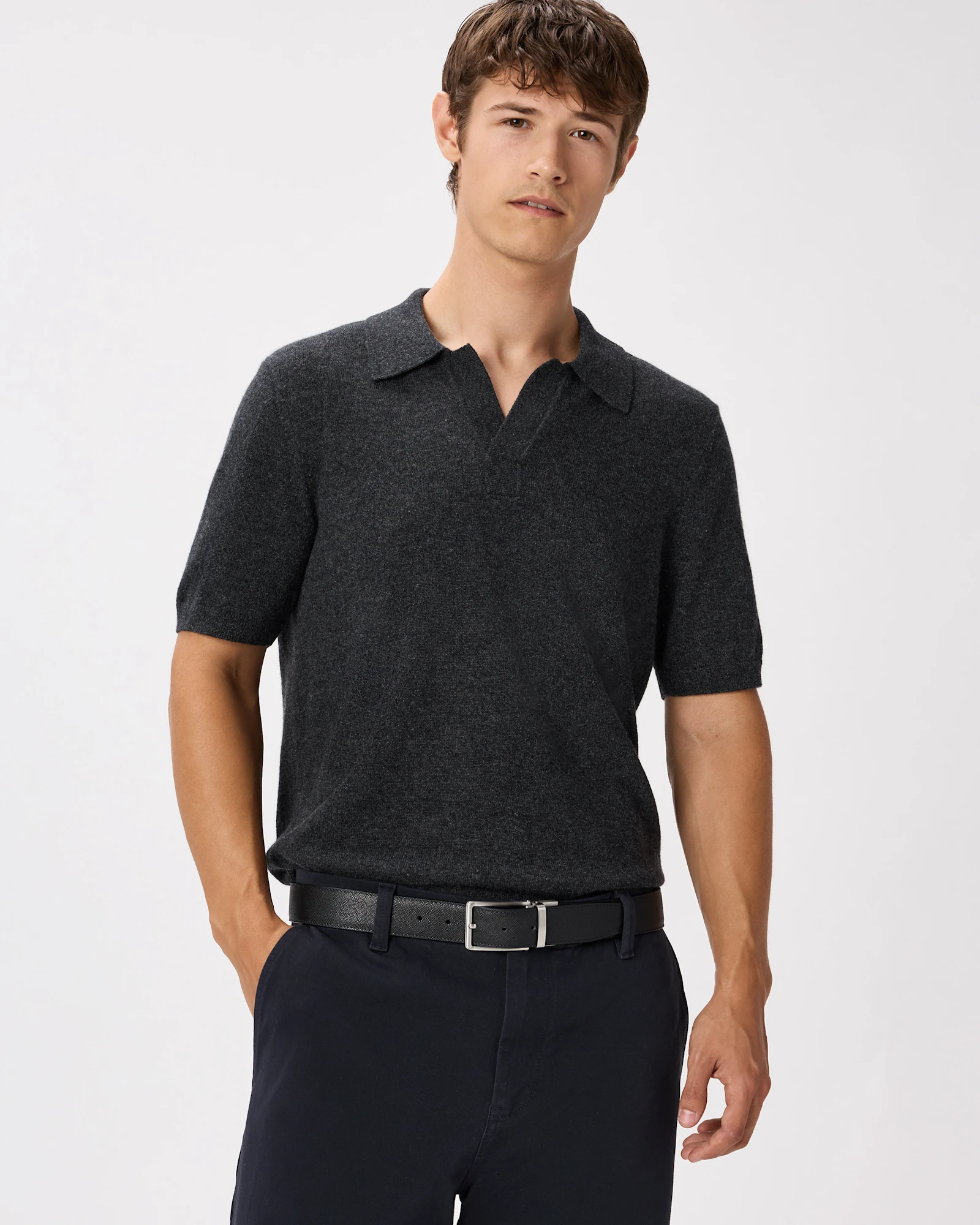100% Mongolian Cashmere Johnny Collar Sweater Polo Sweater
