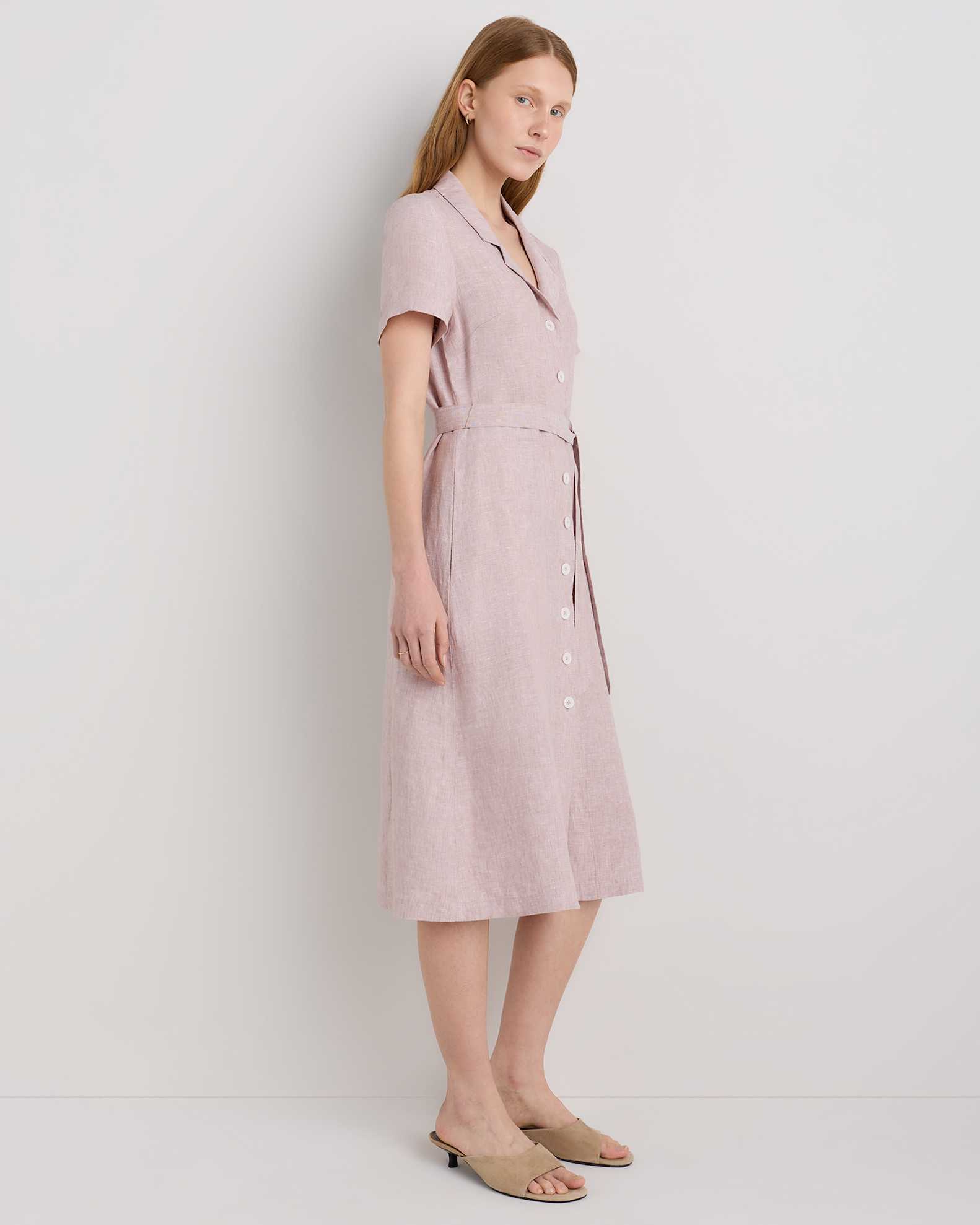 Women's 100% European Linen Button Front Dress in Vintage Pink Chambray, Size Large by Quince Women's 100% European Linen Button Front Dress in Vintage Pink Chambray, Size Large by Quince