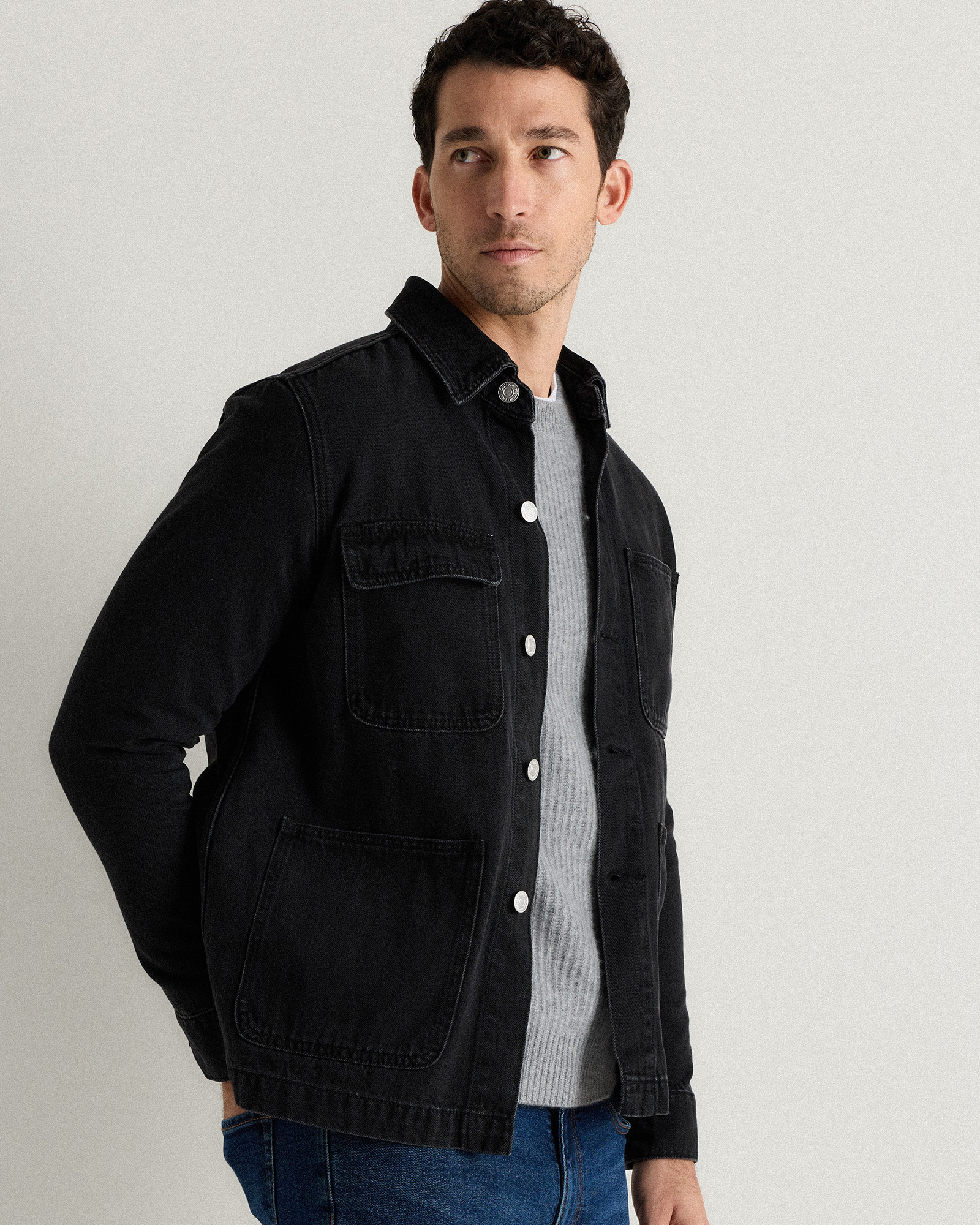 Men's Denim Chore Jacket in Washed Black, Size Small, Organic Cotton by Quince