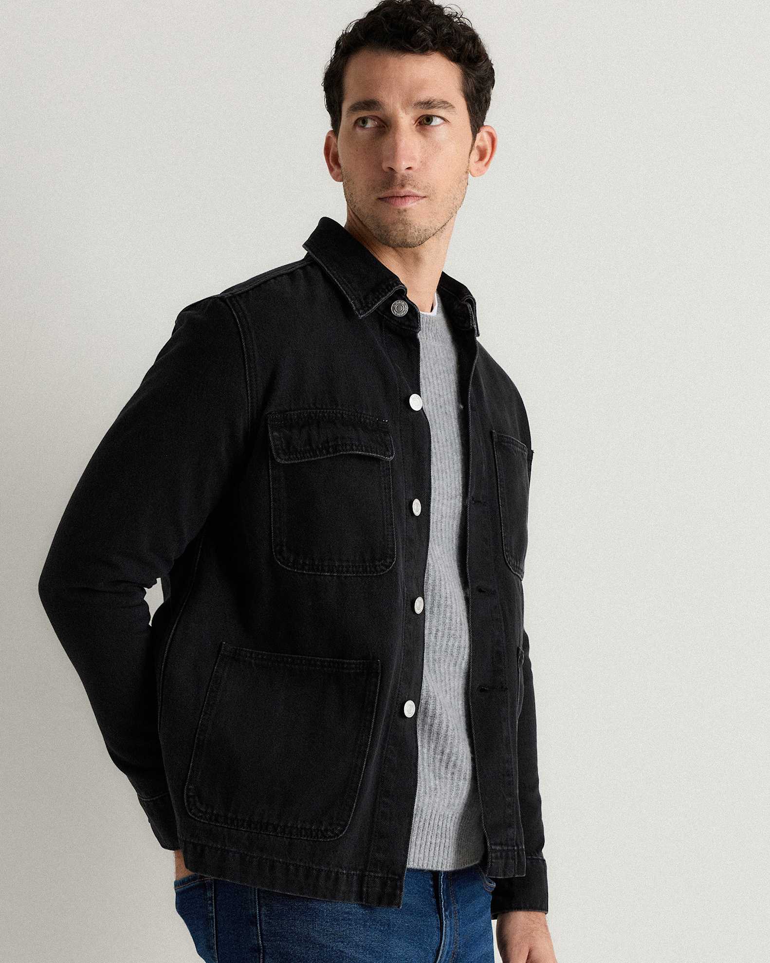 Men's Denim Chore Jacket in Washed Black, Size Small, Organic Cotton by Quince Men's Denim Chore Jacket in Washed Black, Size Small, Organic Cotton by Quince
