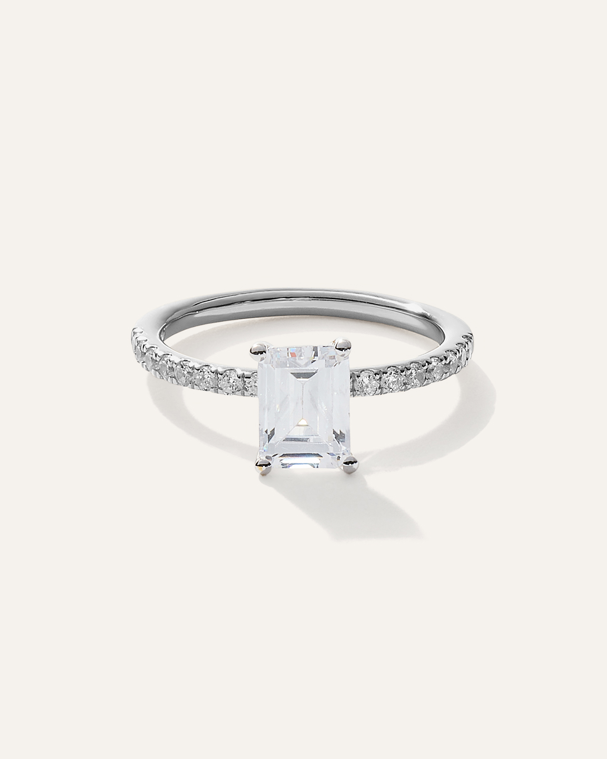 platinum Lab Grown Diamond Emerald Petite Pave Engagement Ring - 1.50ct