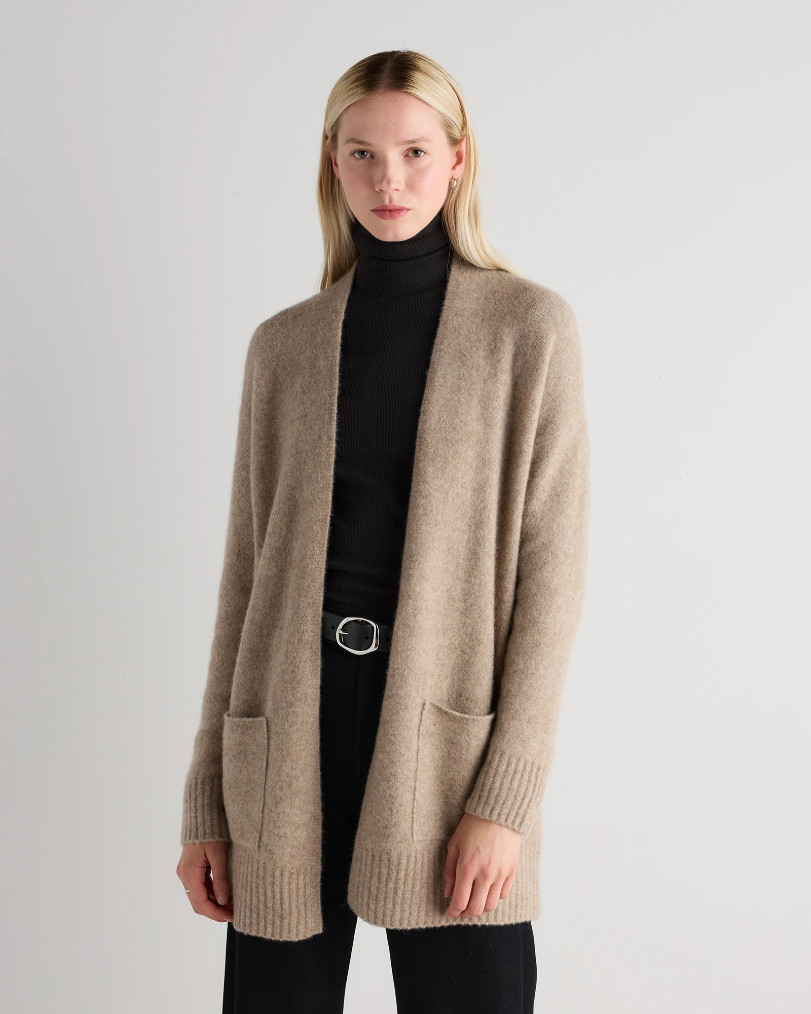 Cashmere Silk Boucle Open Cardigan