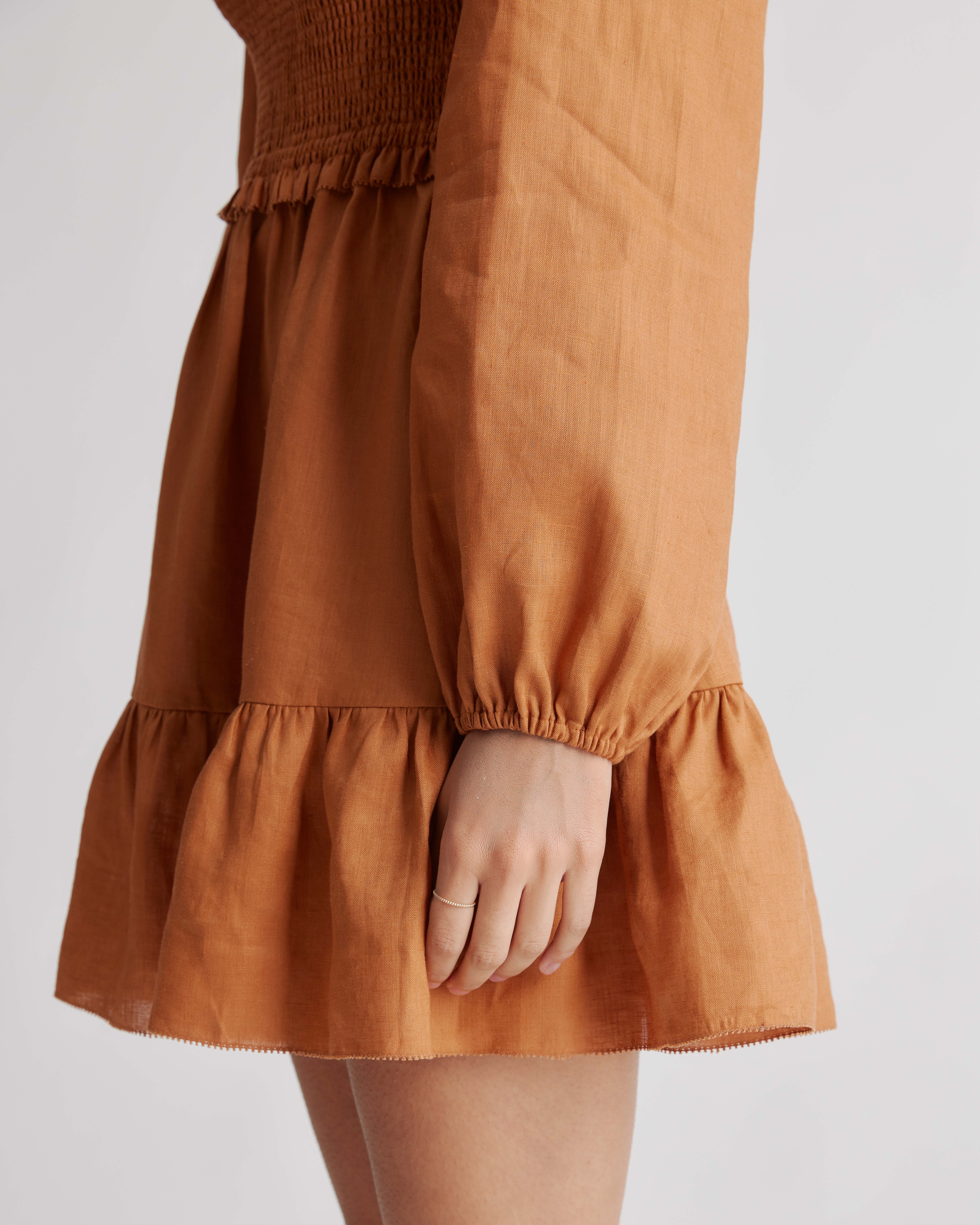 100% European Linen Smocked Mini Dress