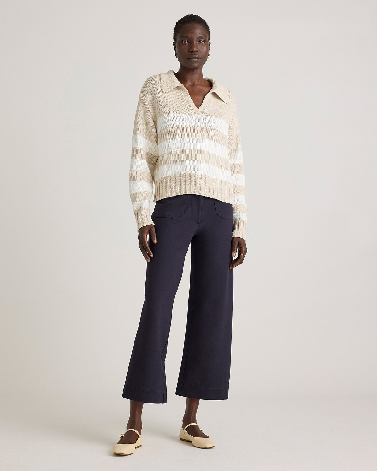 Women's Ultra-Stretch Ponte Cropped Wide Leg Pants in Navy