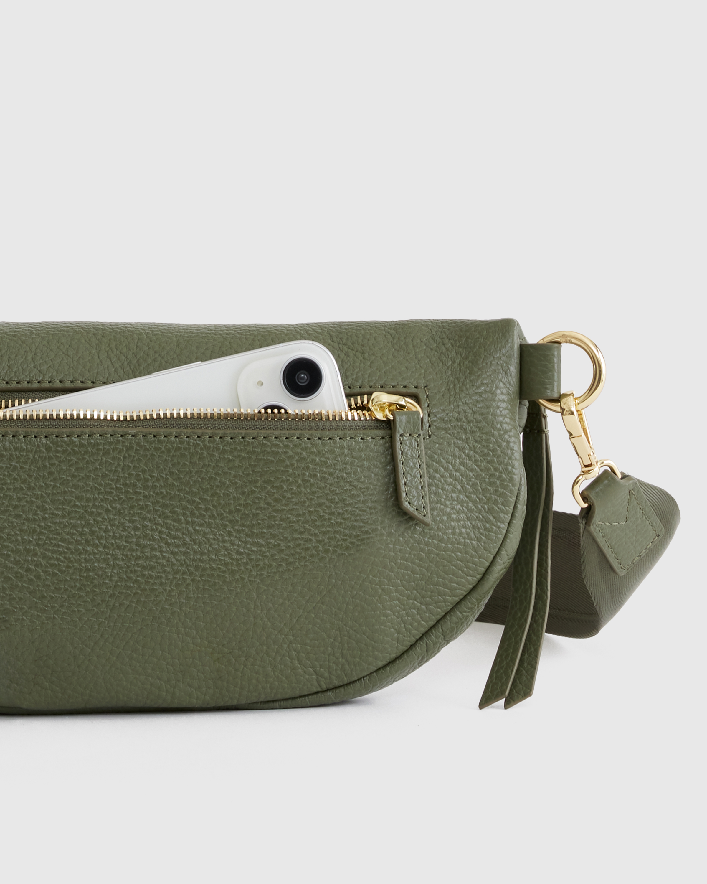 Italian Pebbled Leather Sling Bag in Olive display picture 1