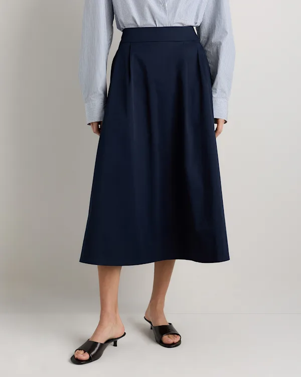 Organic Cotton Sateen A-line Midi Skirt