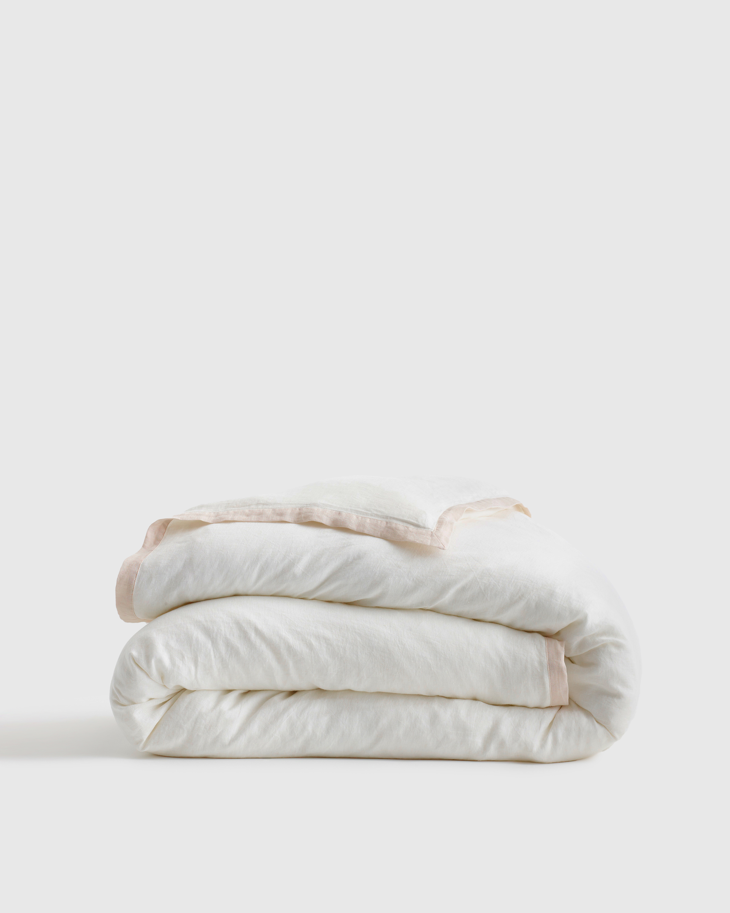 White/Sand European Linen Contrast Flange Duvet Cover