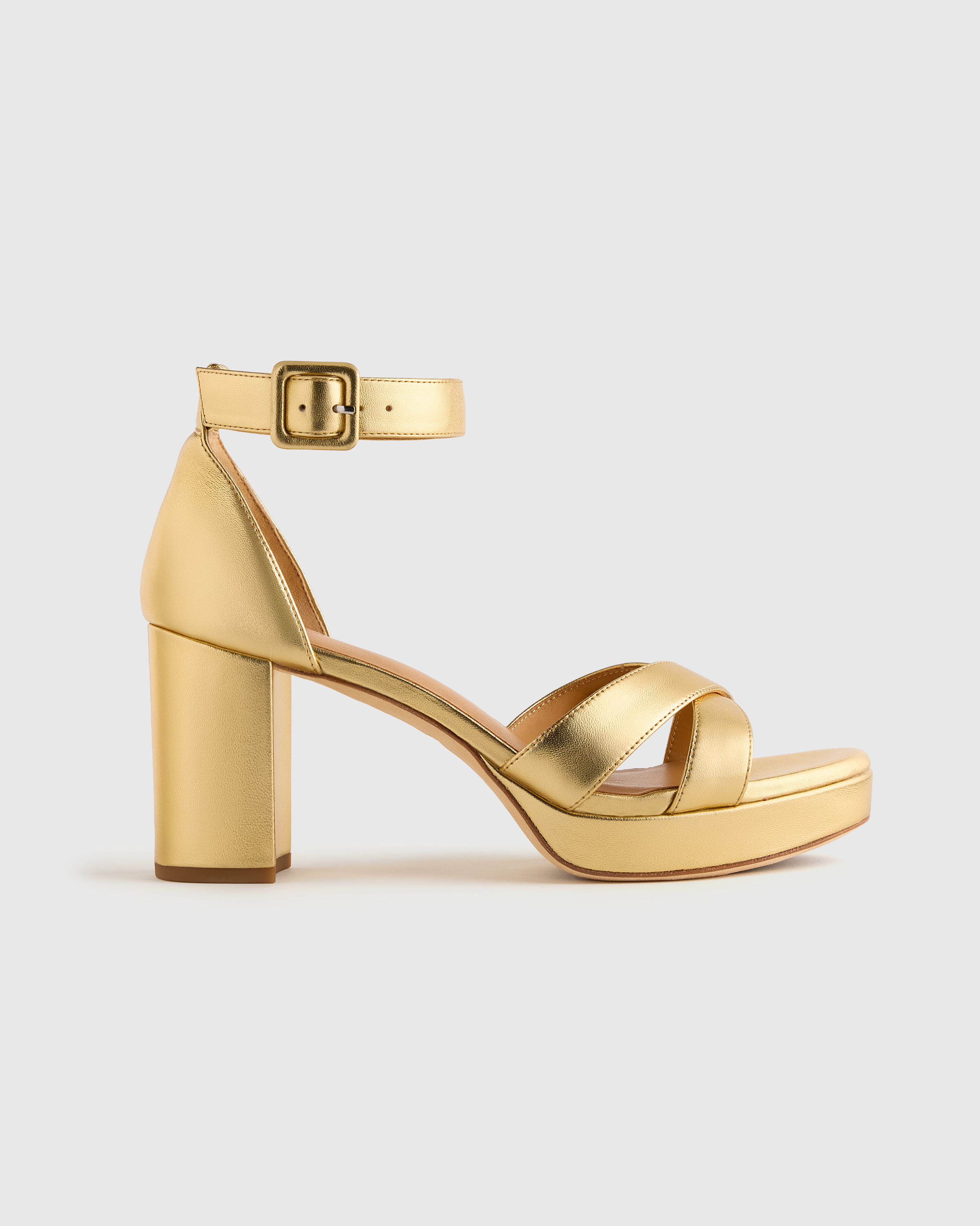 Metallic Gold Italian Leather Crisscross Platform Sandal