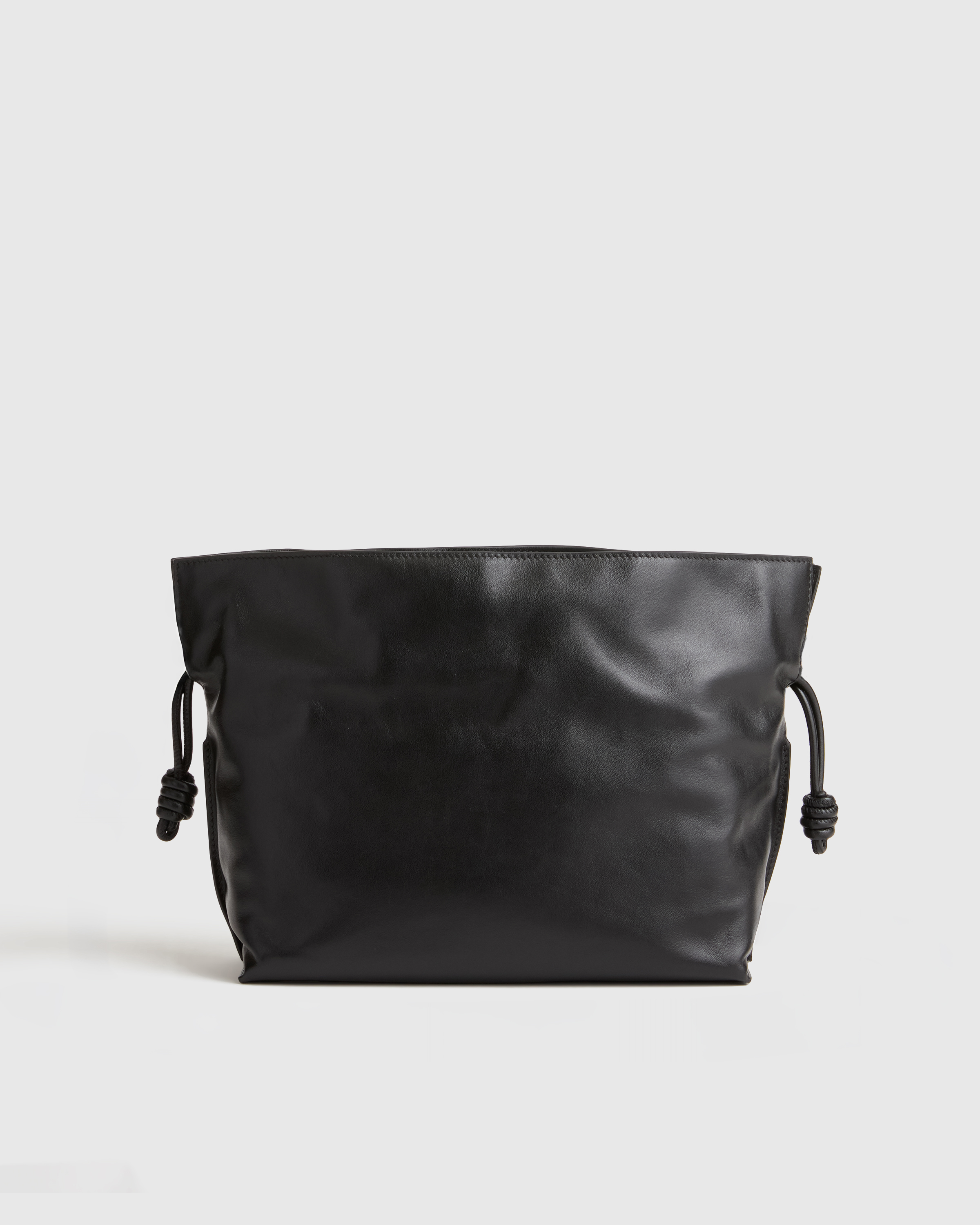 Italian Leather Drawstring Pouch Crossbody in Black