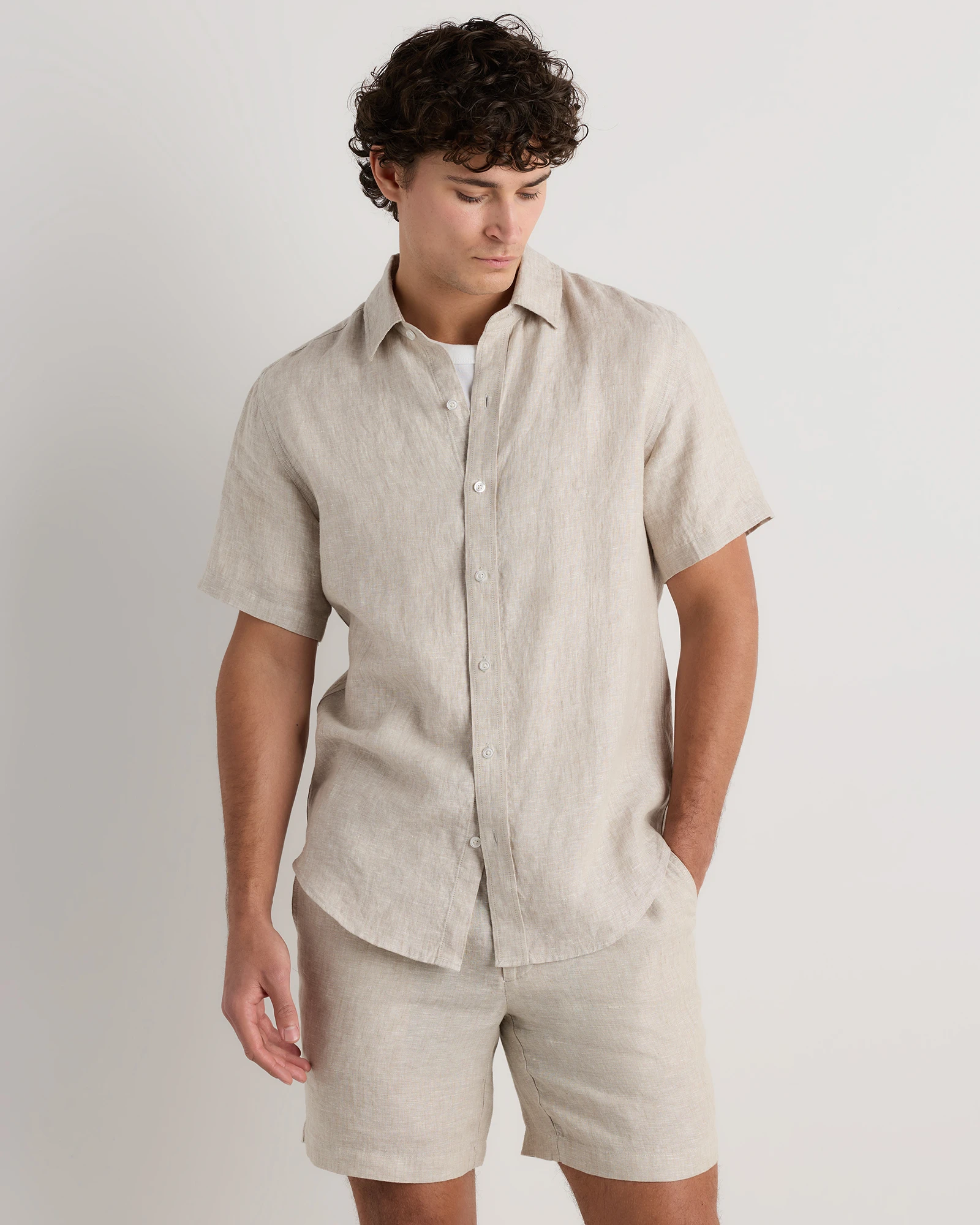 Men's 100% European Linen Short Sleeve Shirt in White