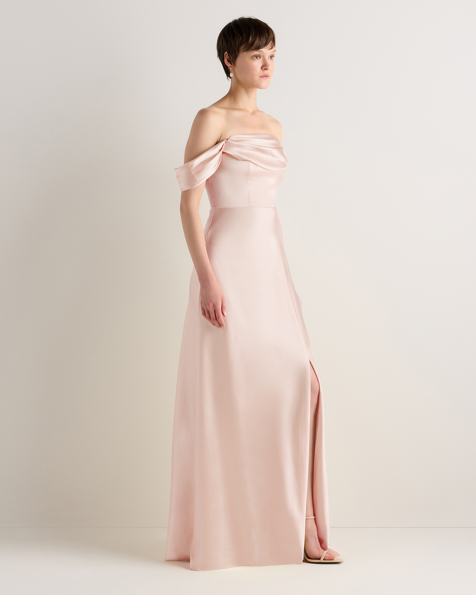 blush pink convertible dress Aurora Stretch Satin Convertible Dress in Pale Blush Pink