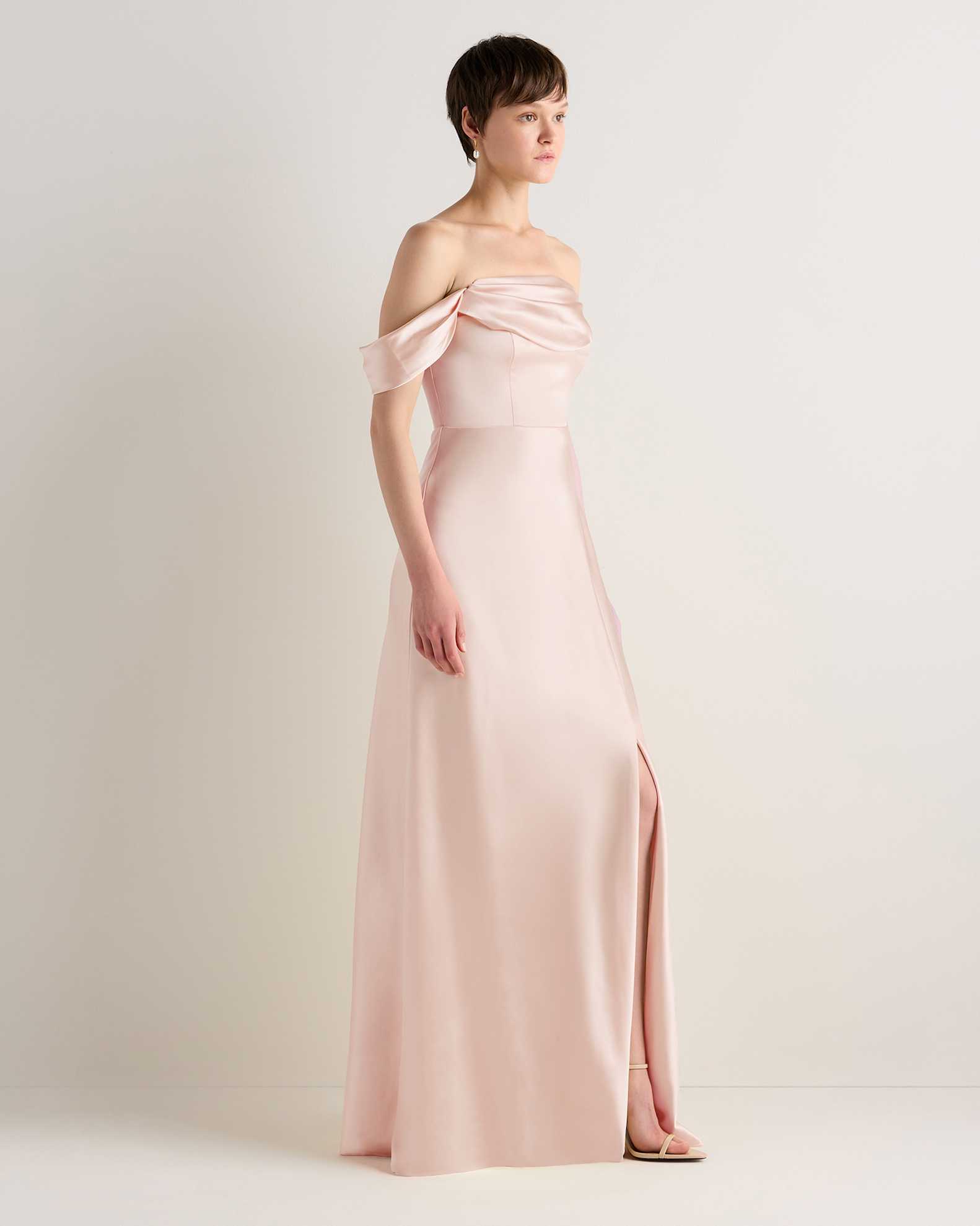 pale blush pink dress Blush Pink Dress - Satin Maxi Dress - One-Shoulder Maxi Dress