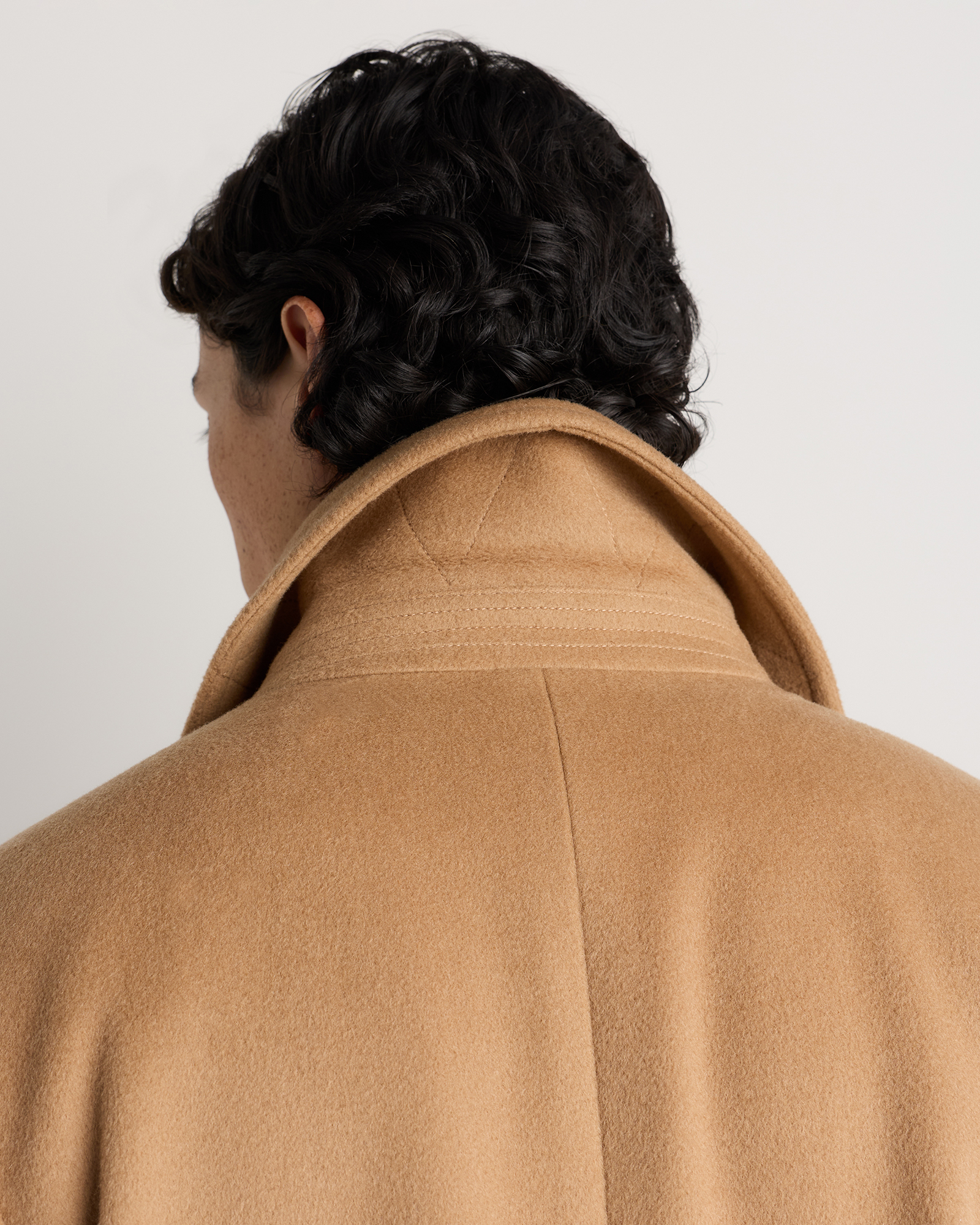 Wool Cashmere Double-Breasted Officer Topcoat in Caramel