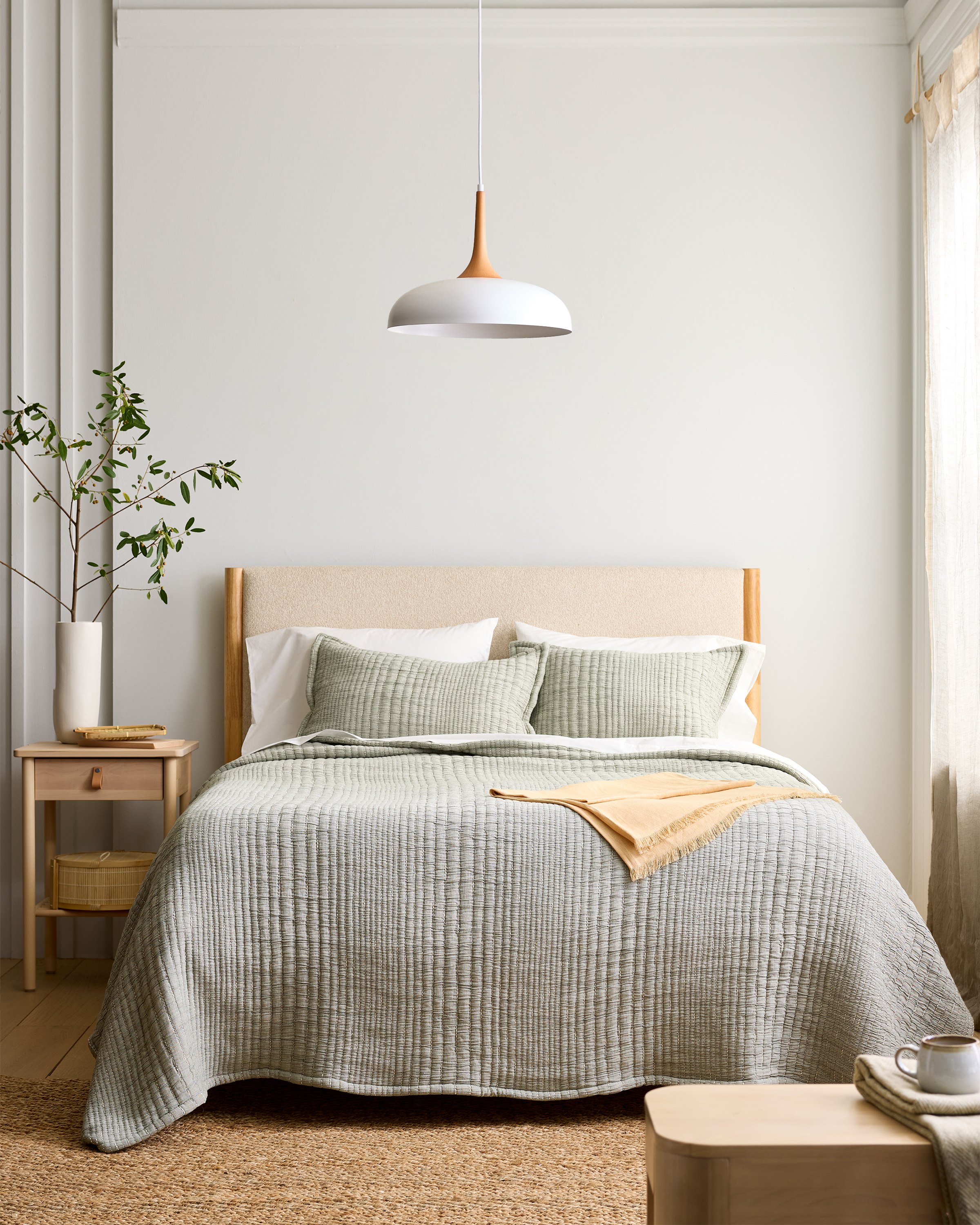 Green Organic Cotton Channel Stitch Coverlet Set
