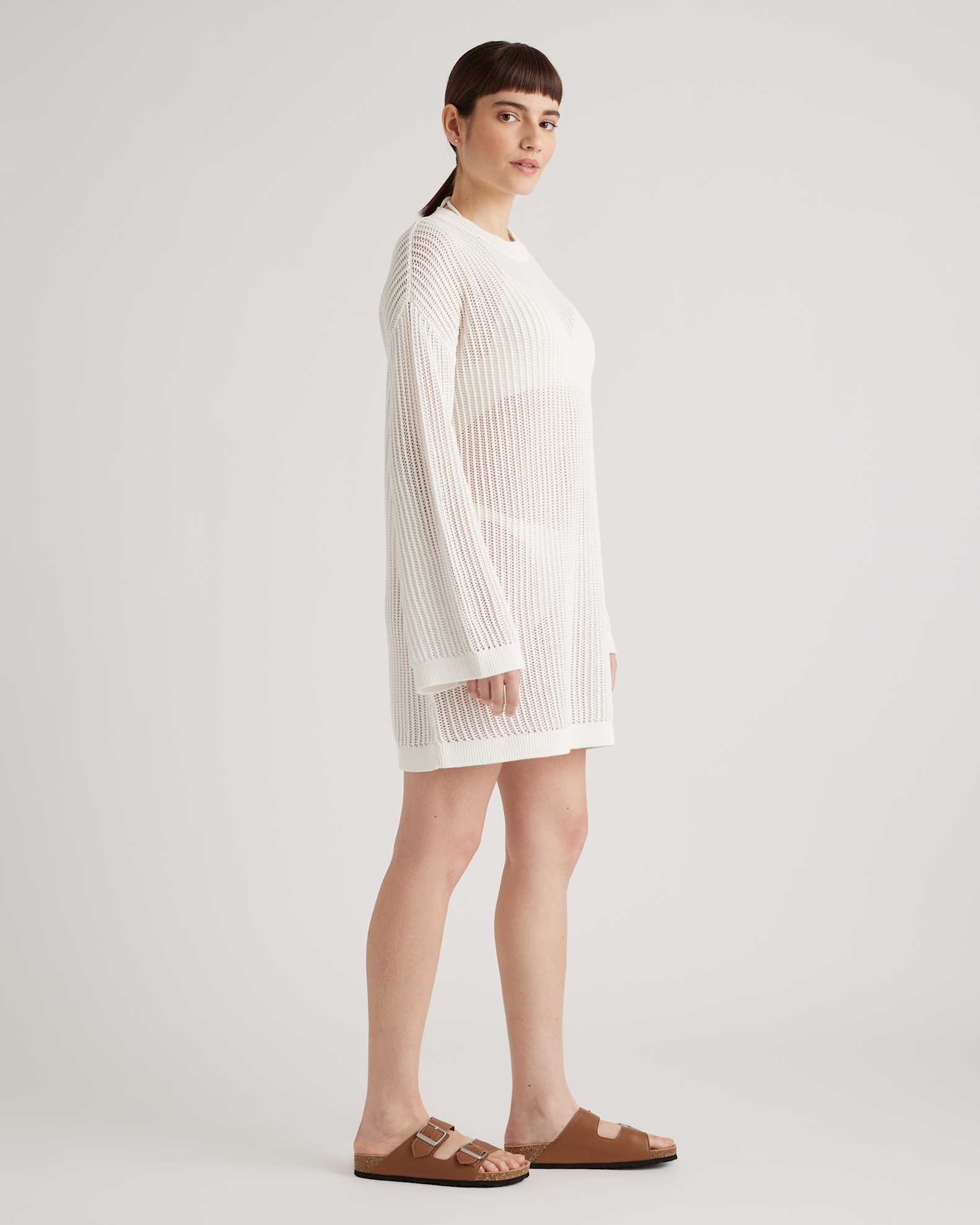 Quince Women's Open-Knit Long Sleeve Cover-Up Mini Dress, Size Xs in White, Perfect for Beach & Pool, Organic Cotton Quince Women's Open-Knit Long Sleeve Cover-Up Mini Dress, Size Xs in White, Perfect for Beach & Pool, Organic Cotton
