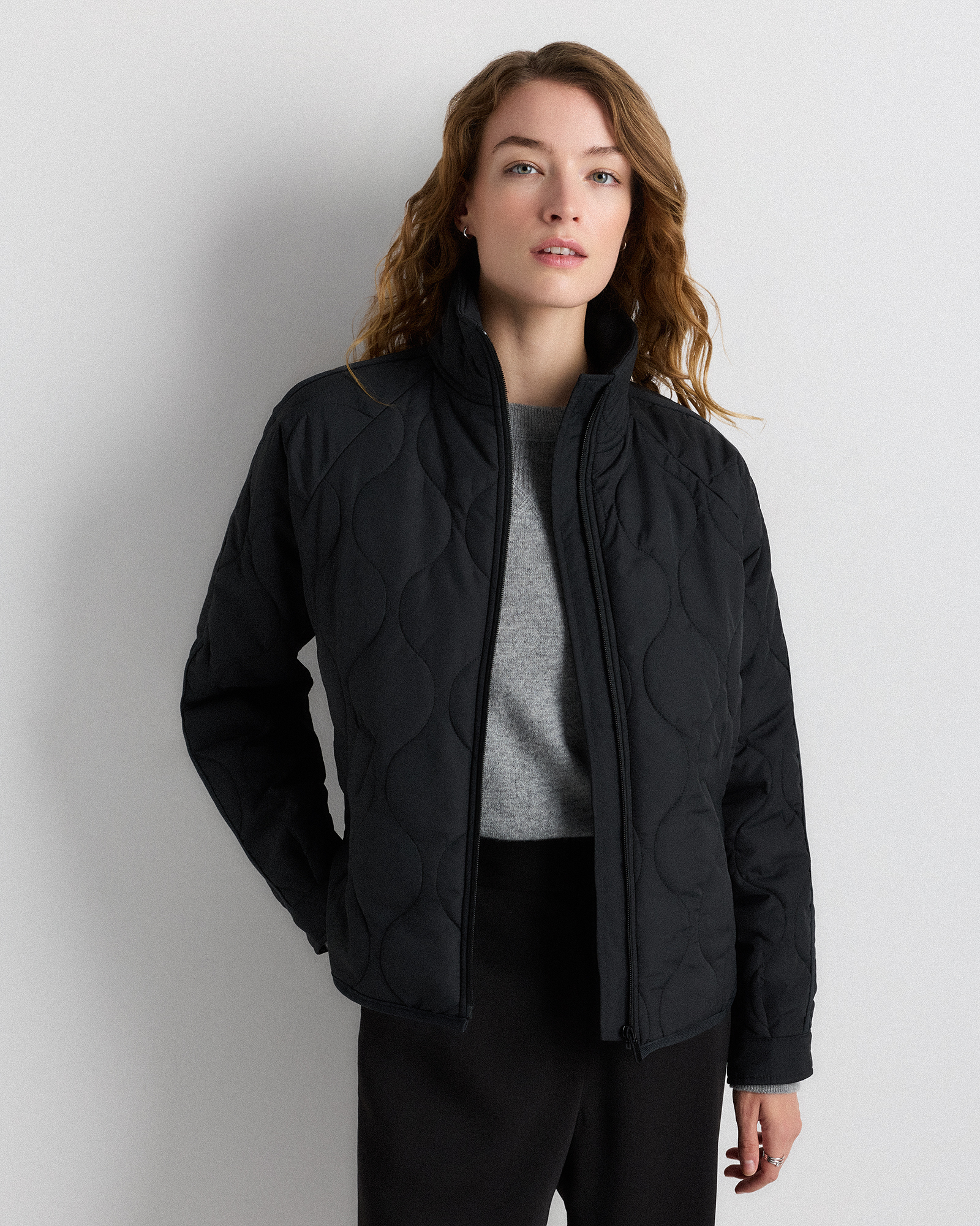 Black Featherless Quilted Packable Puffer Jacket