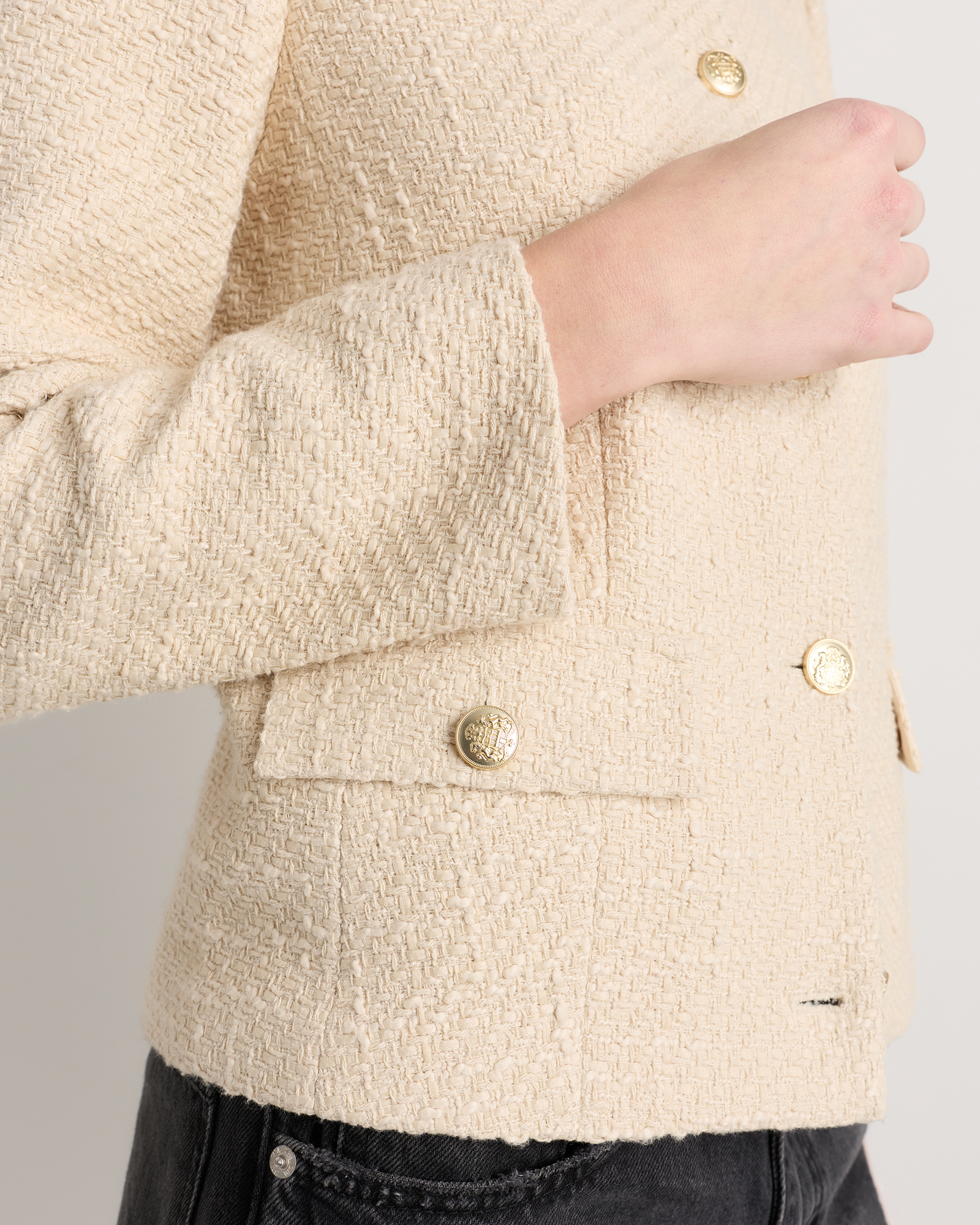 Tweed Collarless Jacket in Ivory Coast