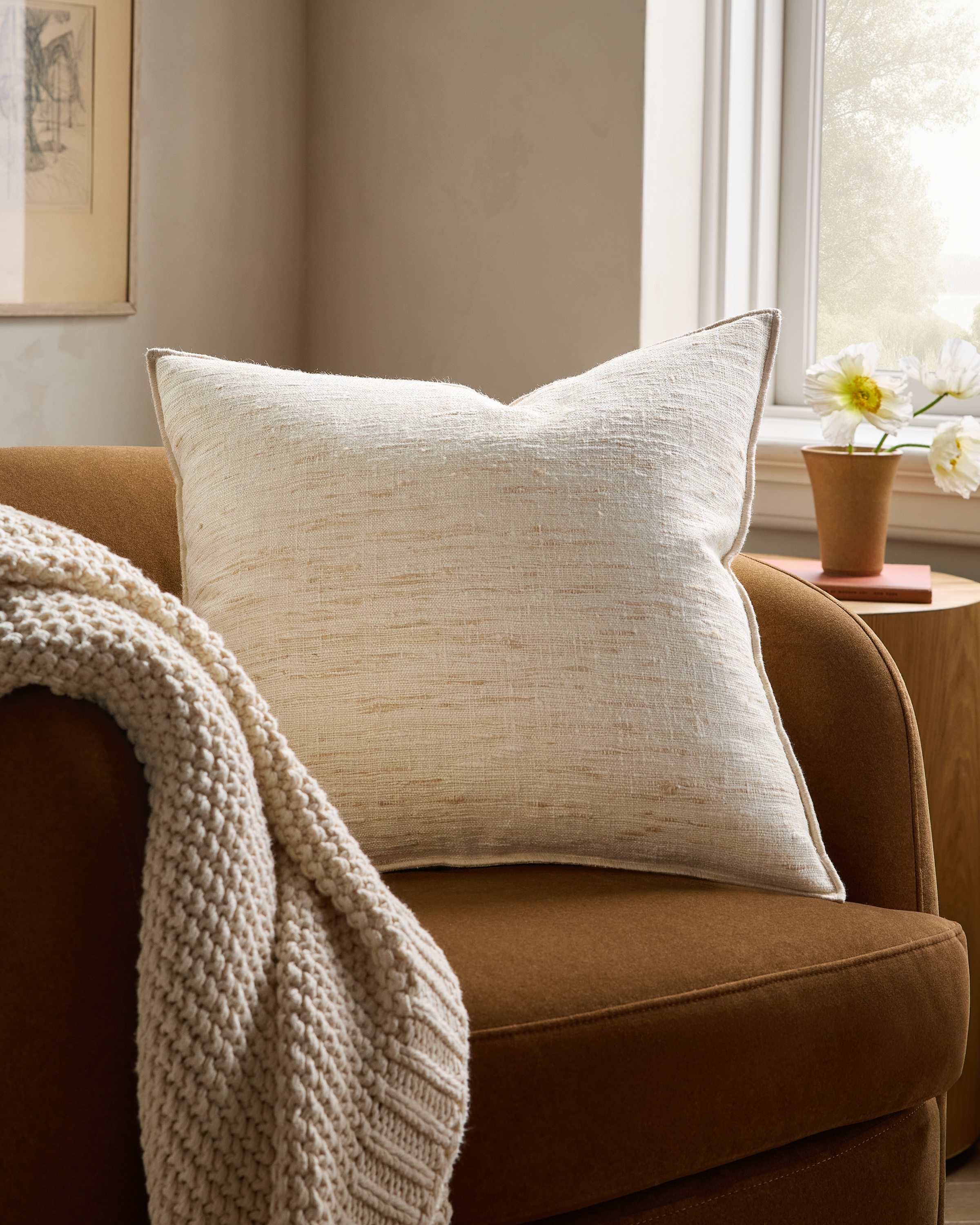 Ivory Raw Silk Textured Pillow Cover