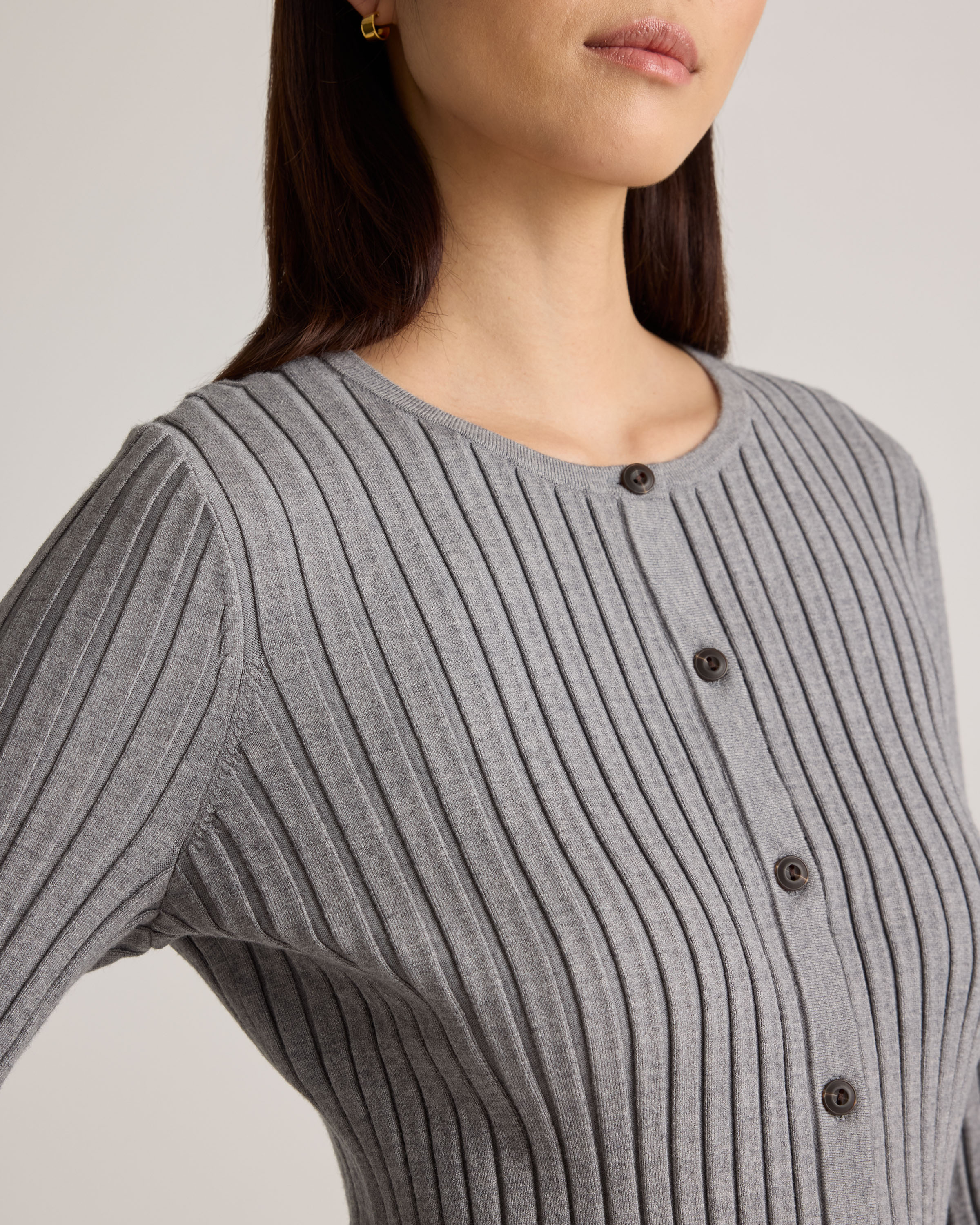 Eco-Knit Cropped Rib Cardigan in Heather Grey