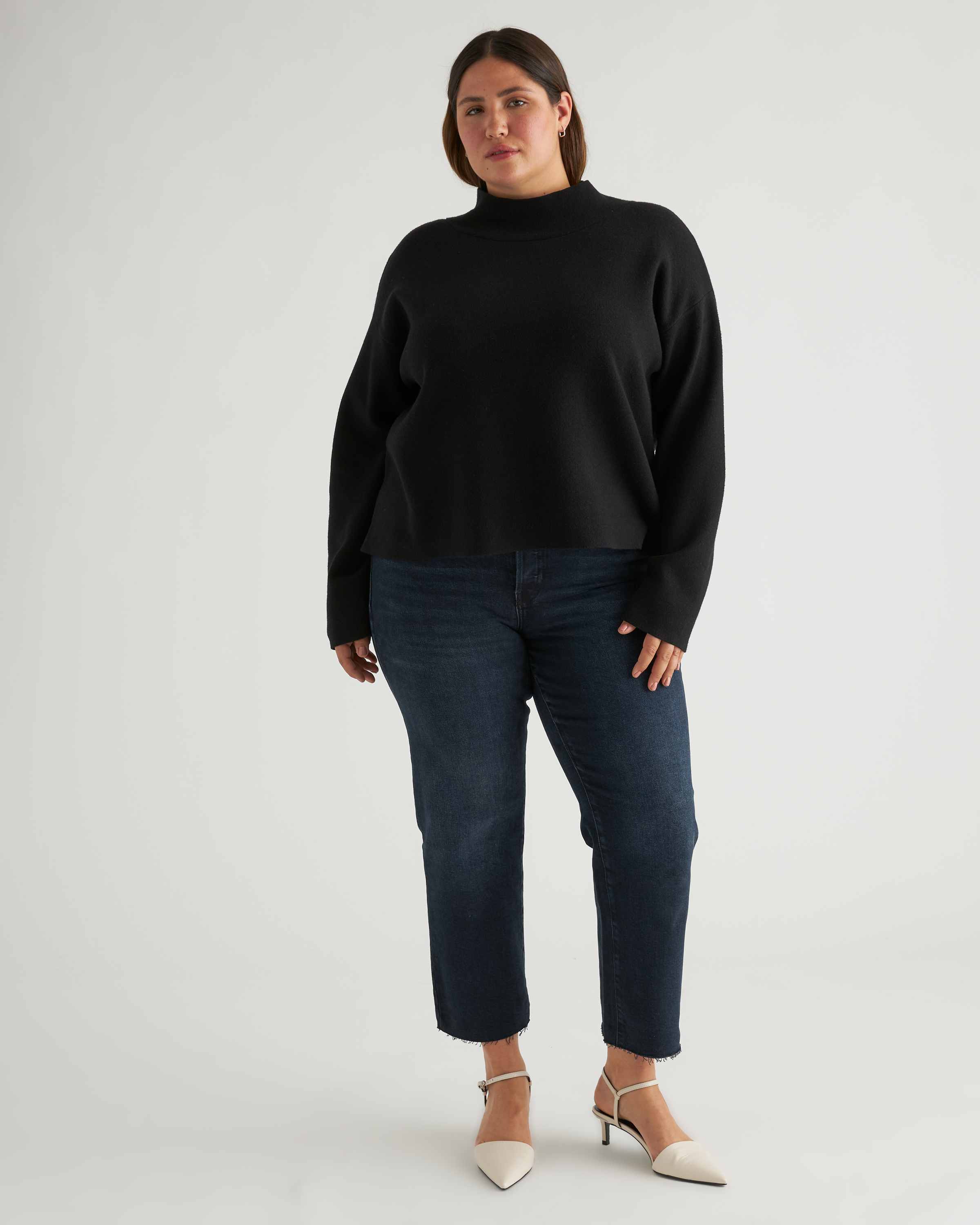 MODAL STRETCH MILANO MOCK NECK ブラック　Lサイズ Eco-Knit Milano Stitch Mock Neck Pullover in Black